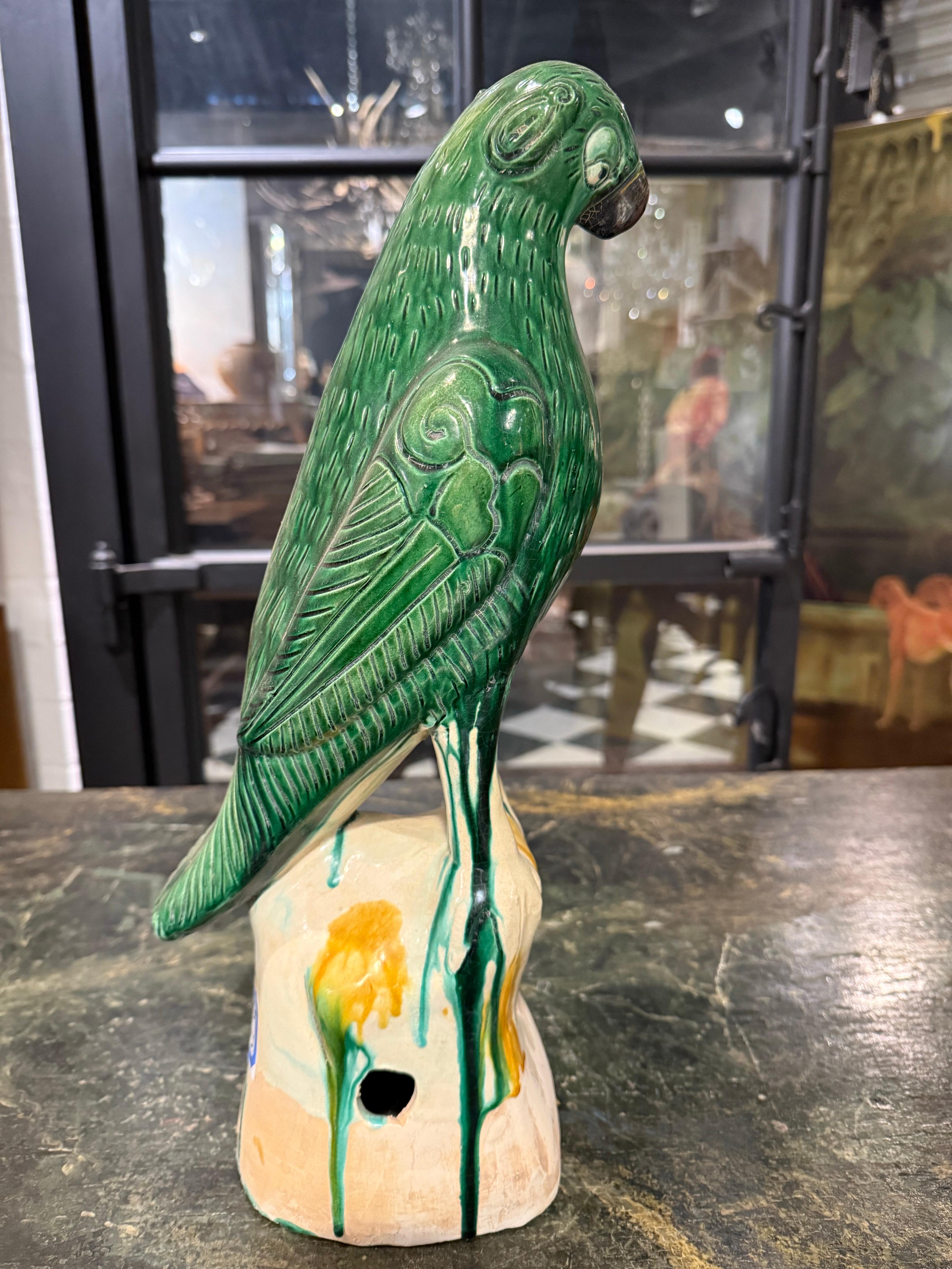 A Large Green Glazed Parrot, Late 19th Century For Sale 1
