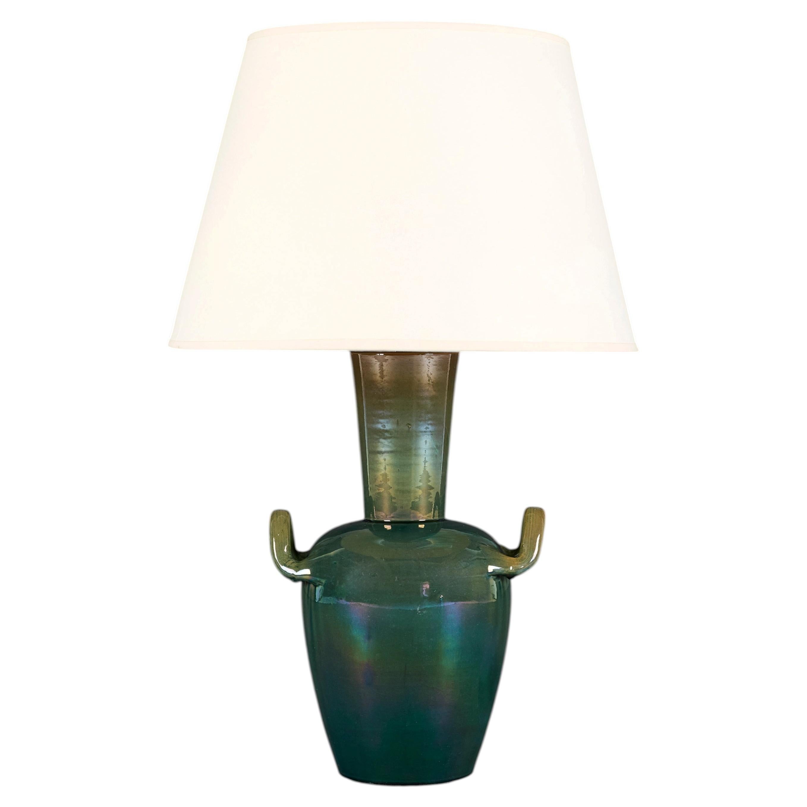 A Large Green Lustre Glaze Studio Pottery Vase as a Lamp For Sale