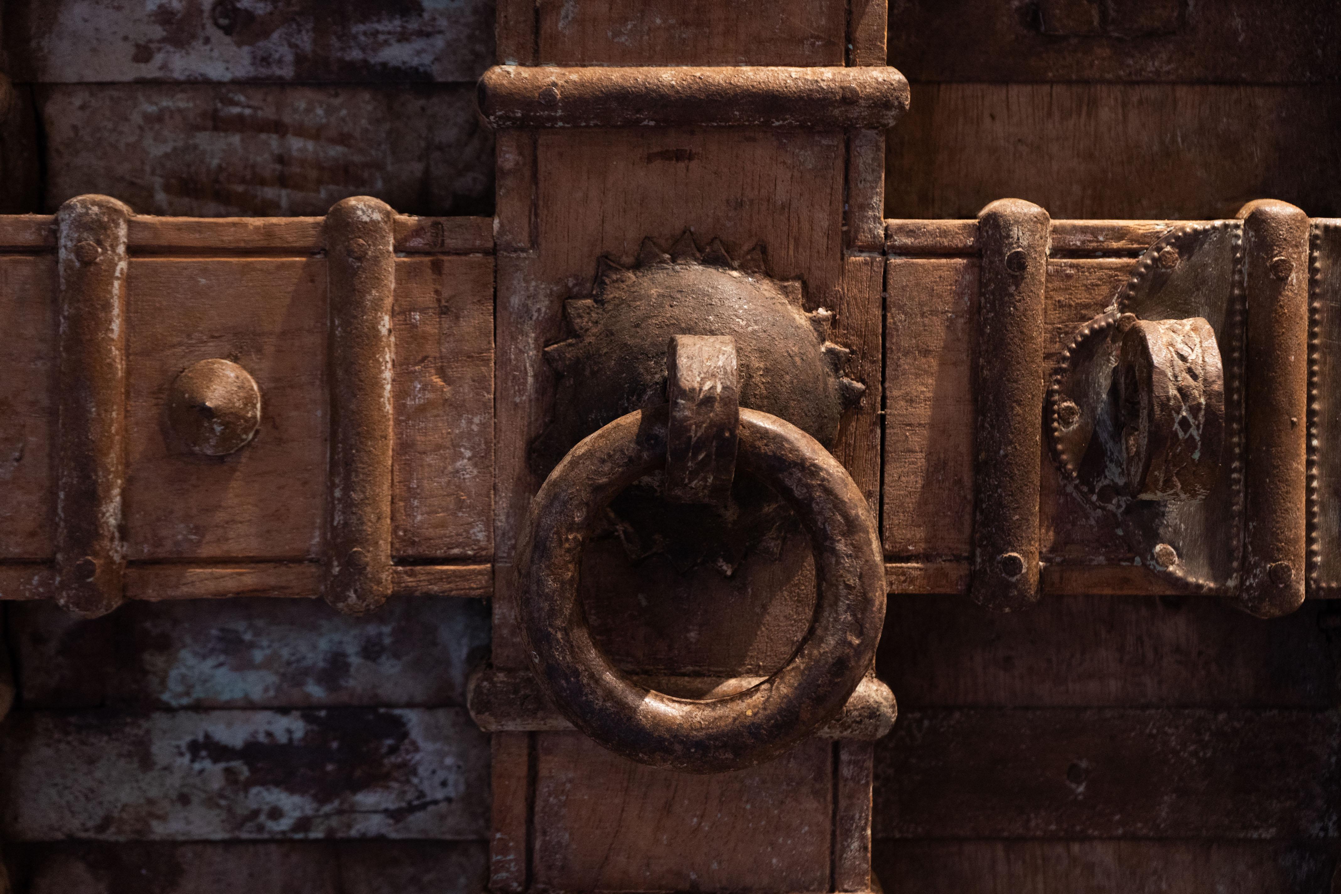 A Large Gujarati Wooden Coffered Door 4
