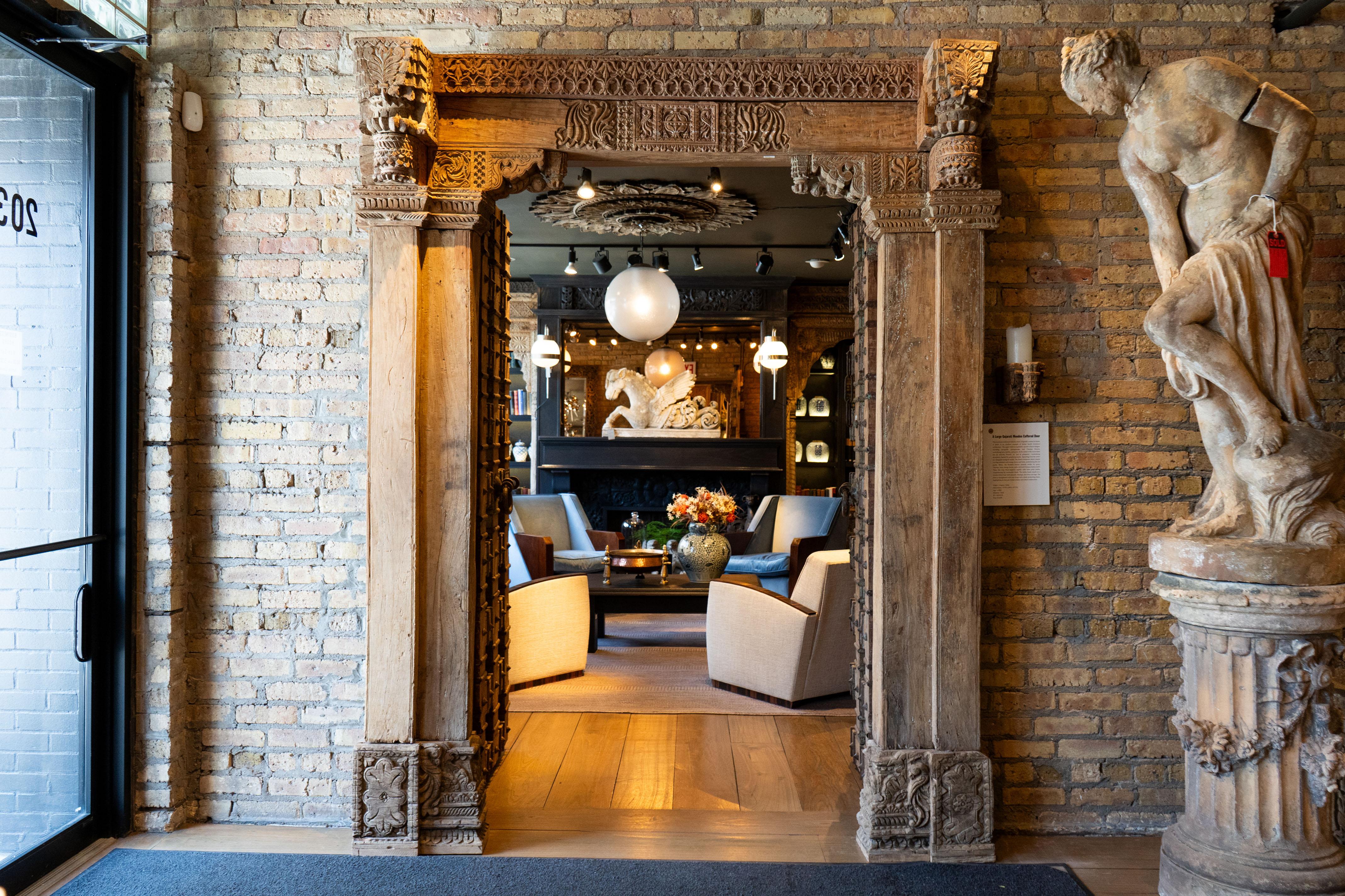 Indian A Large Gujarati Wooden Coffered Door