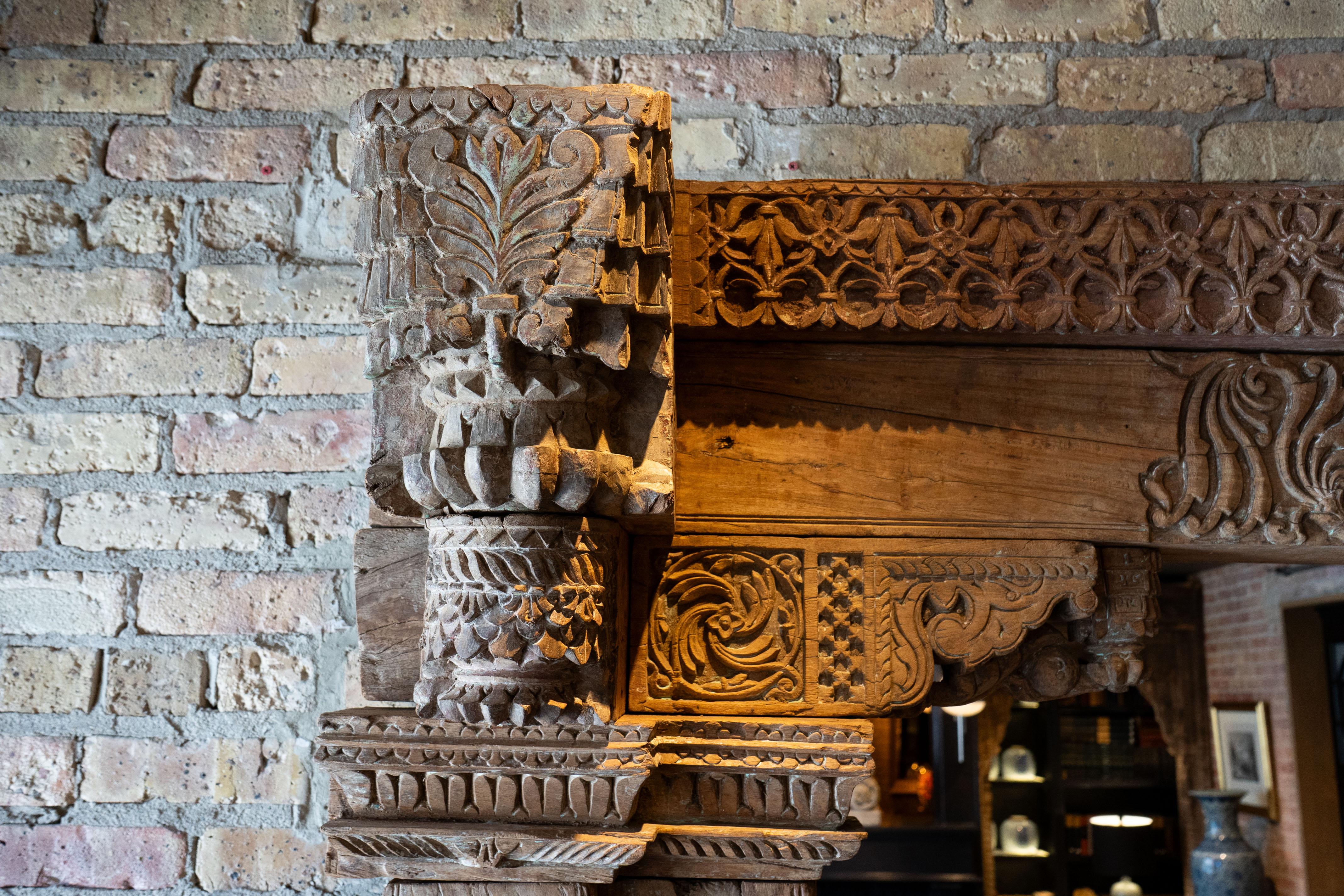 A Large Gujarati Wooden Coffered Door In Good Condition In Chicago, IL