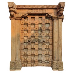 A Large Gujarati Wooden Coffered Door