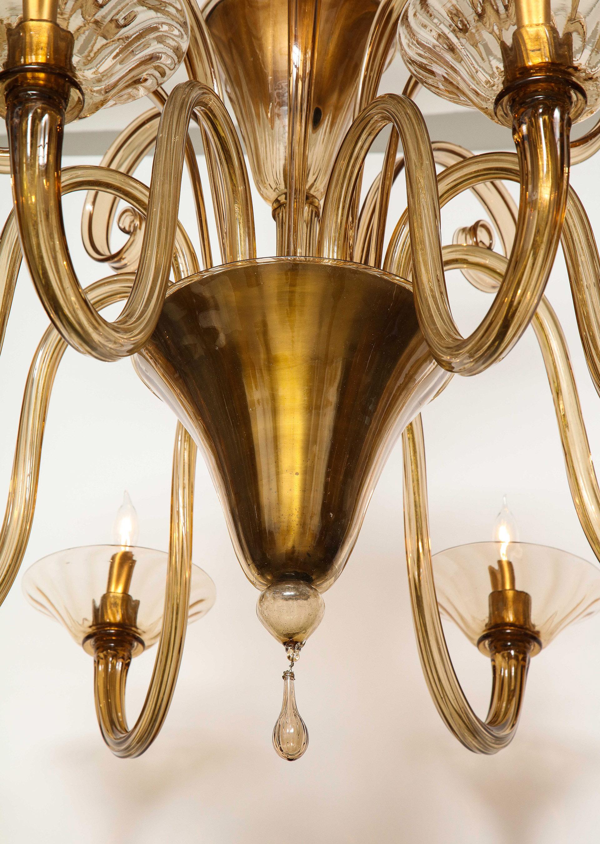 Large Hand Blown Amber Glass Chandelier Attributed to Fratelli Toso For Sale 3