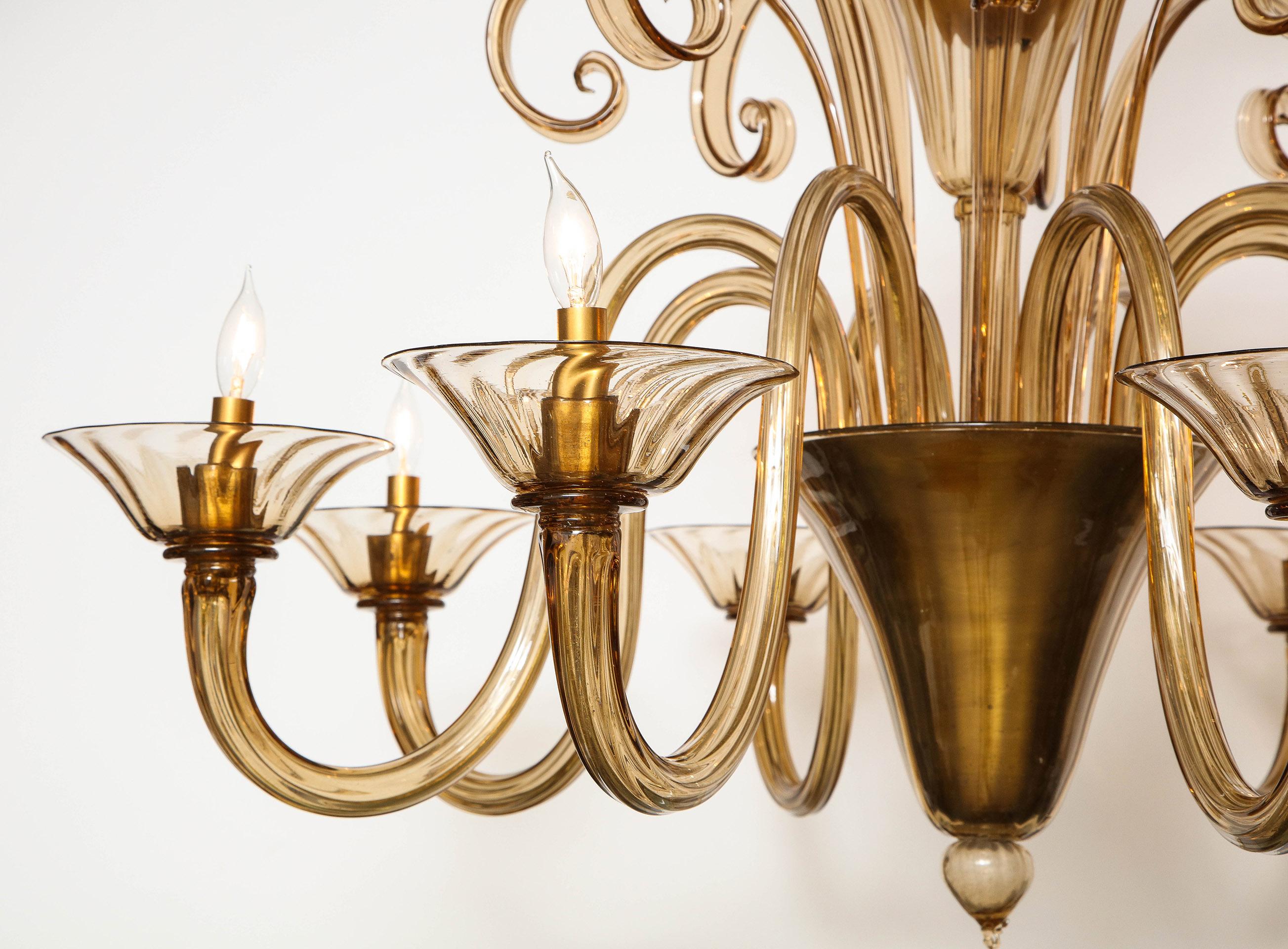 Murano Glass Large Hand Blown Amber Glass Chandelier Attributed to Fratelli Toso For Sale