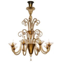 Vintage Large Hand Blown Amber Glass Chandelier Attributed to Fratelli Toso