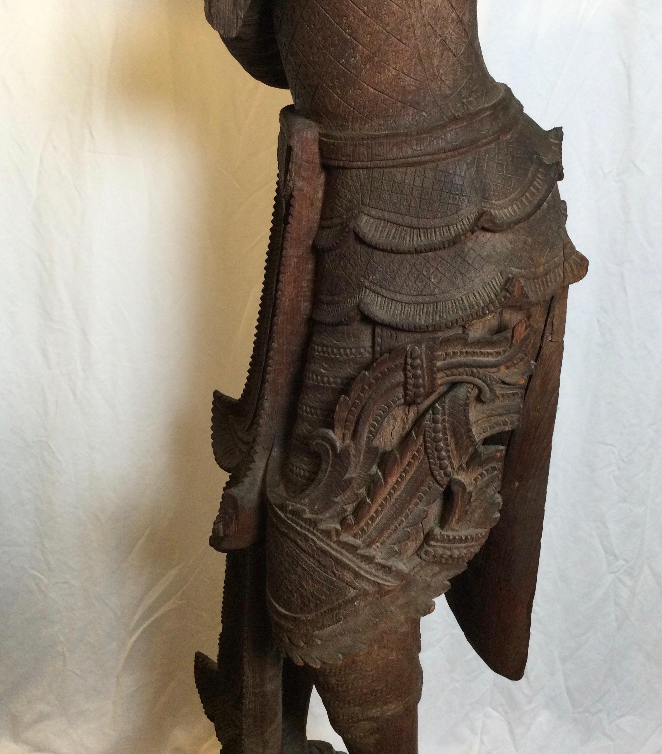 Large Hand Carved Hard Wood Carving of a Balinese Warrior 2