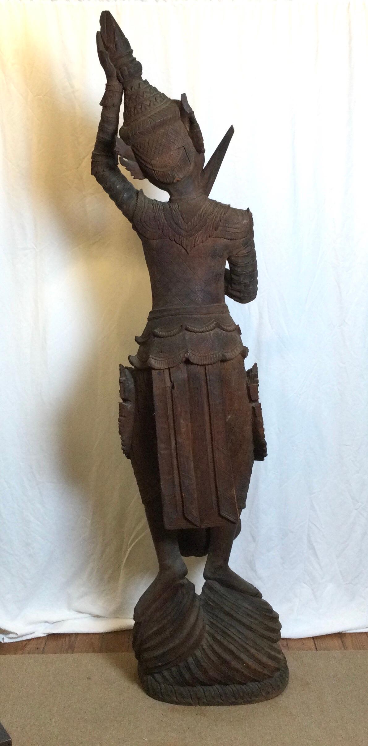 Large Hand Carved Hard Wood Carving of a Balinese Warrior 3