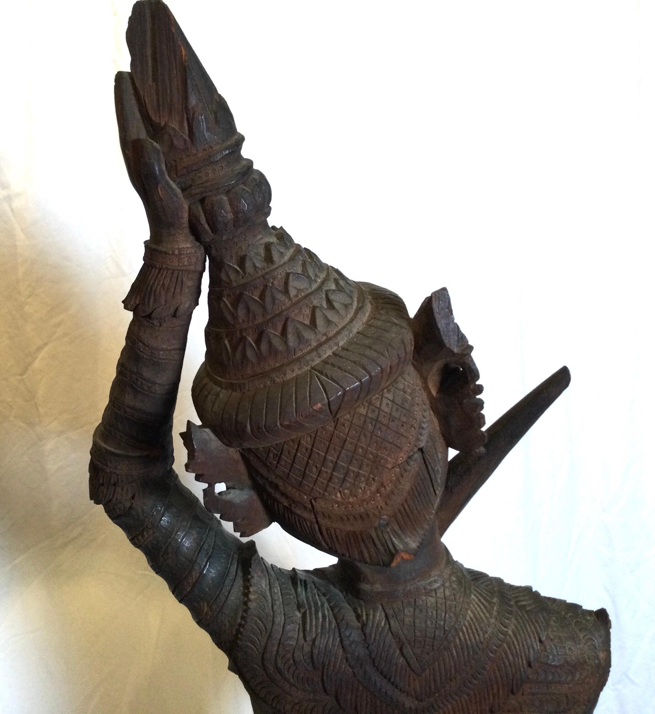 Large Hand Carved Hard Wood Carving of a Balinese Warrior 7