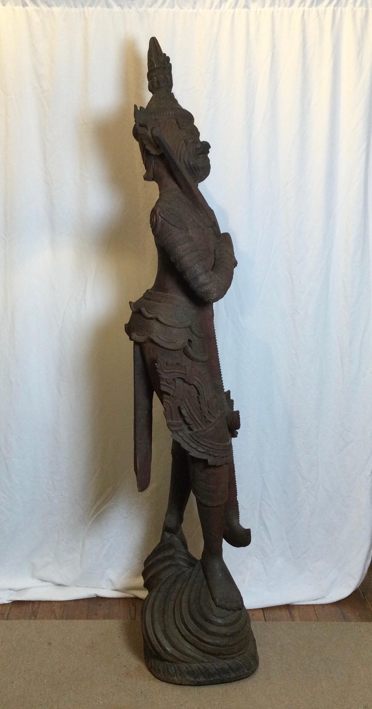 Large Hand Carved Hard Wood Carving of a Balinese Warrior 8