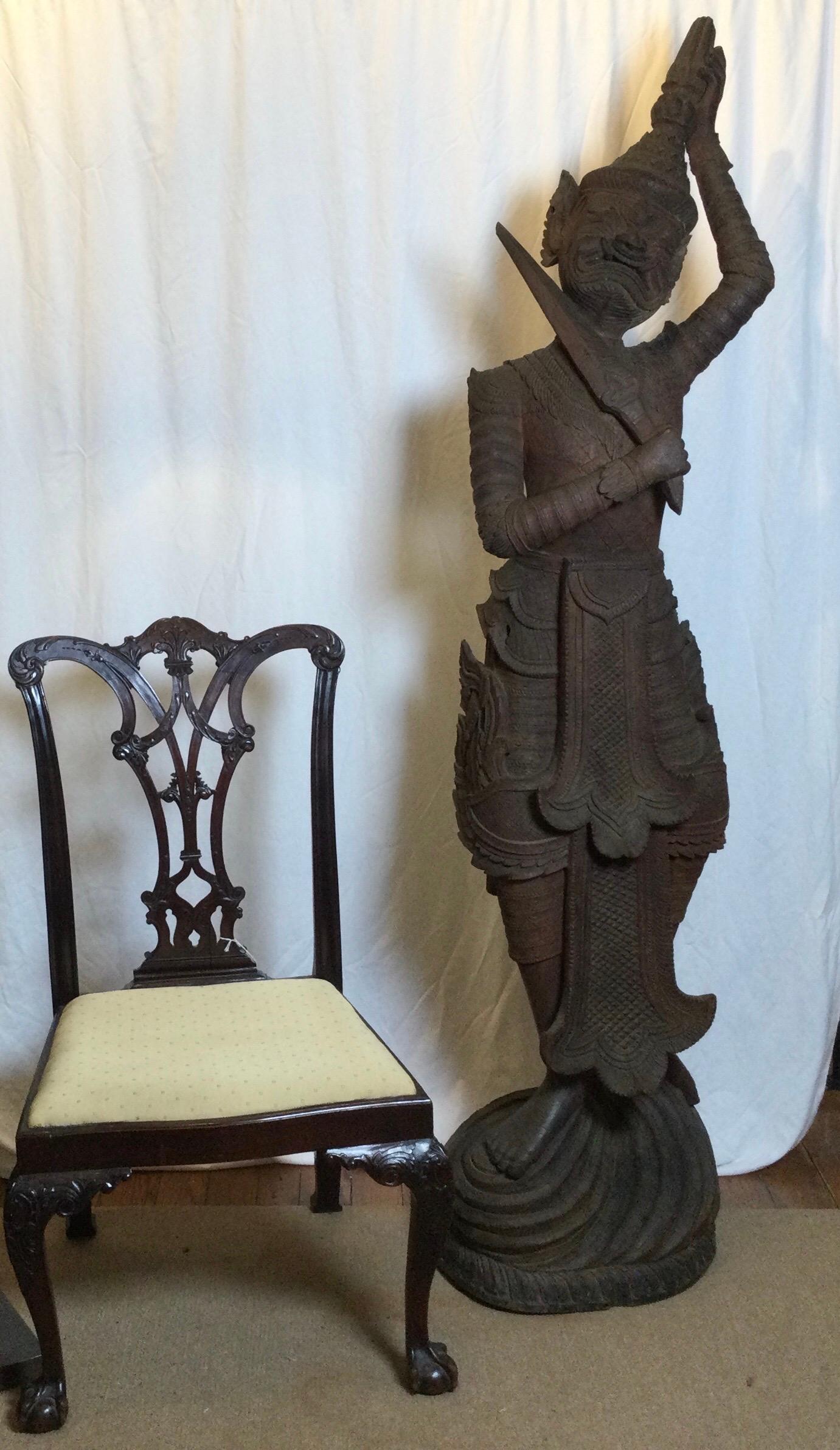 Large Hand Carved Hard Wood Carving of a Balinese Warrior 9