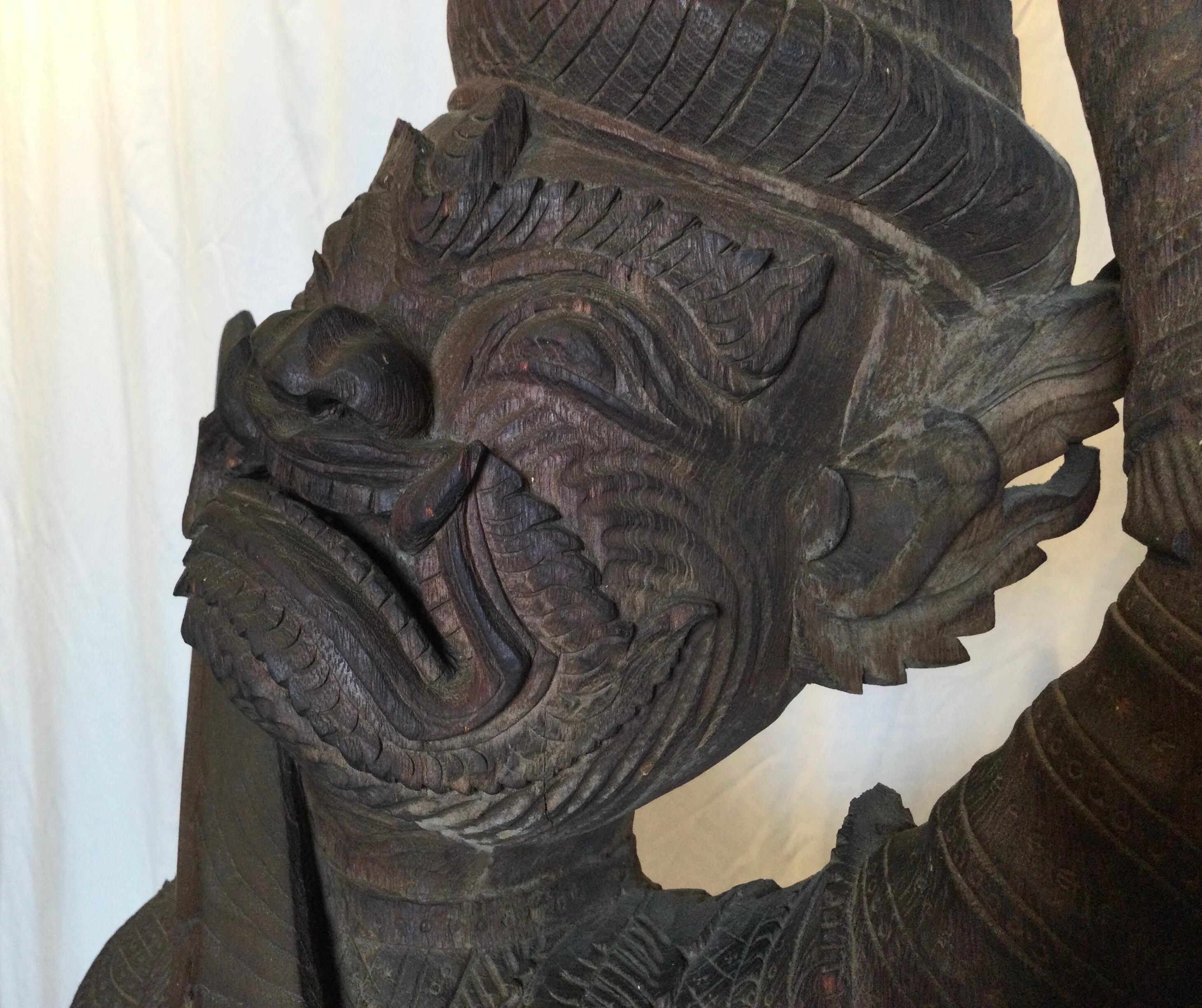 Hand-Carved Large Hand Carved Hard Wood Carving of a Balinese Warrior