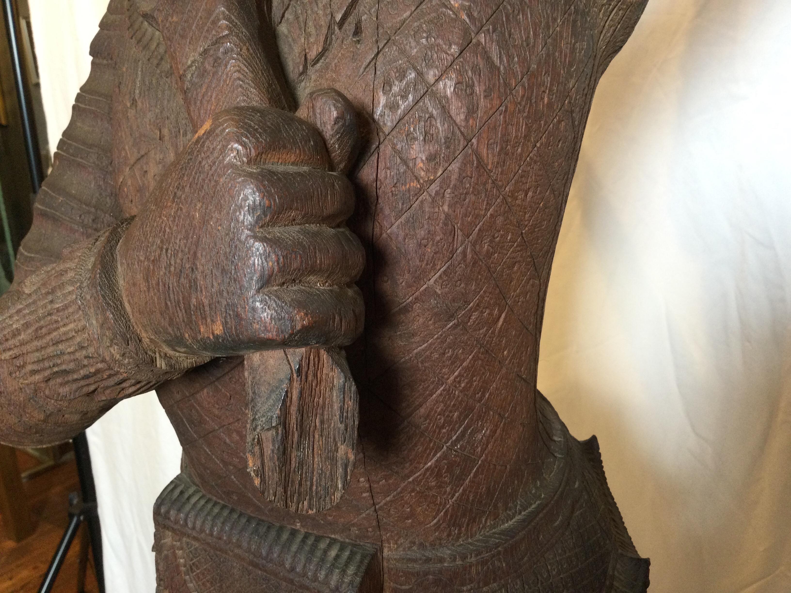 Early 20th Century Large Hand Carved Hard Wood Carving of a Balinese Warrior
