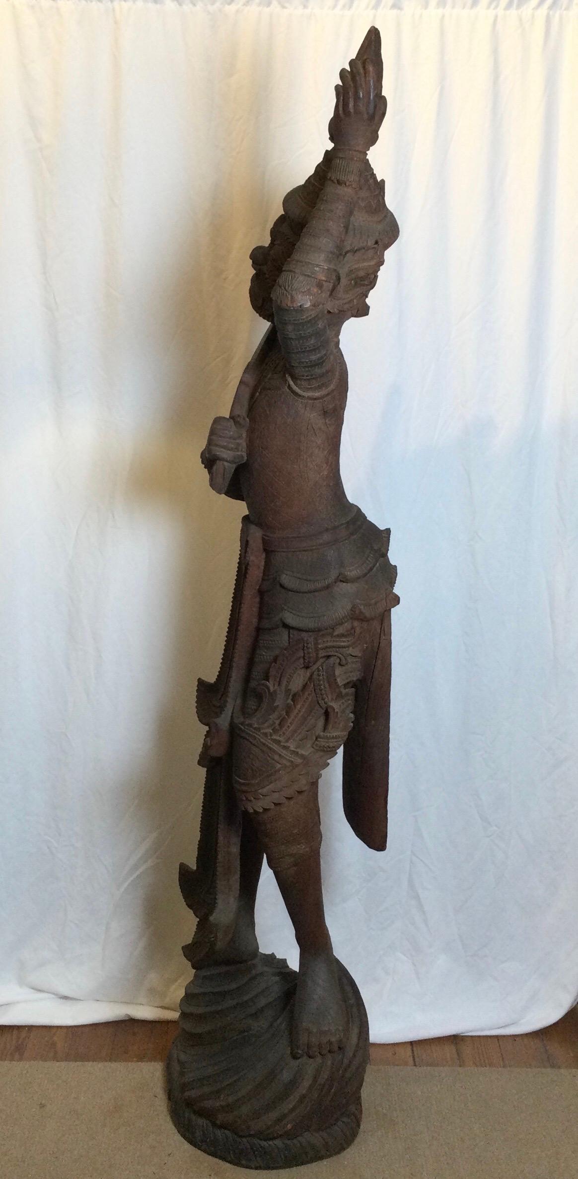 Large Hand Carved Hard Wood Carving of a Balinese Warrior 1