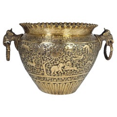 A large hand decorated  Indian Raj period brass Jardinière circa 1880