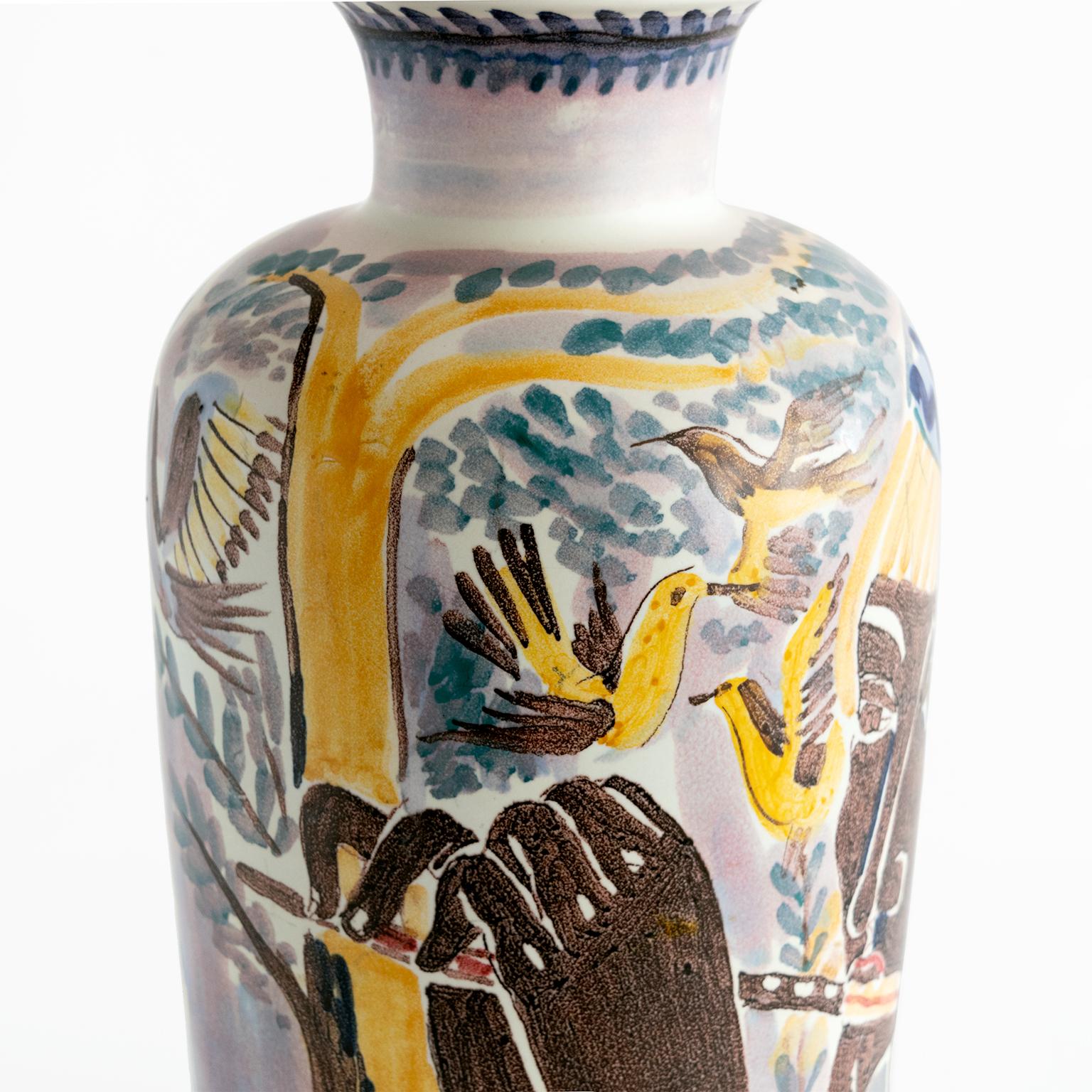Scandinavian Modern Large Hand Decorated Vase by Carl-Harry Stalhane W/Women Rorstrand Sweden 1944