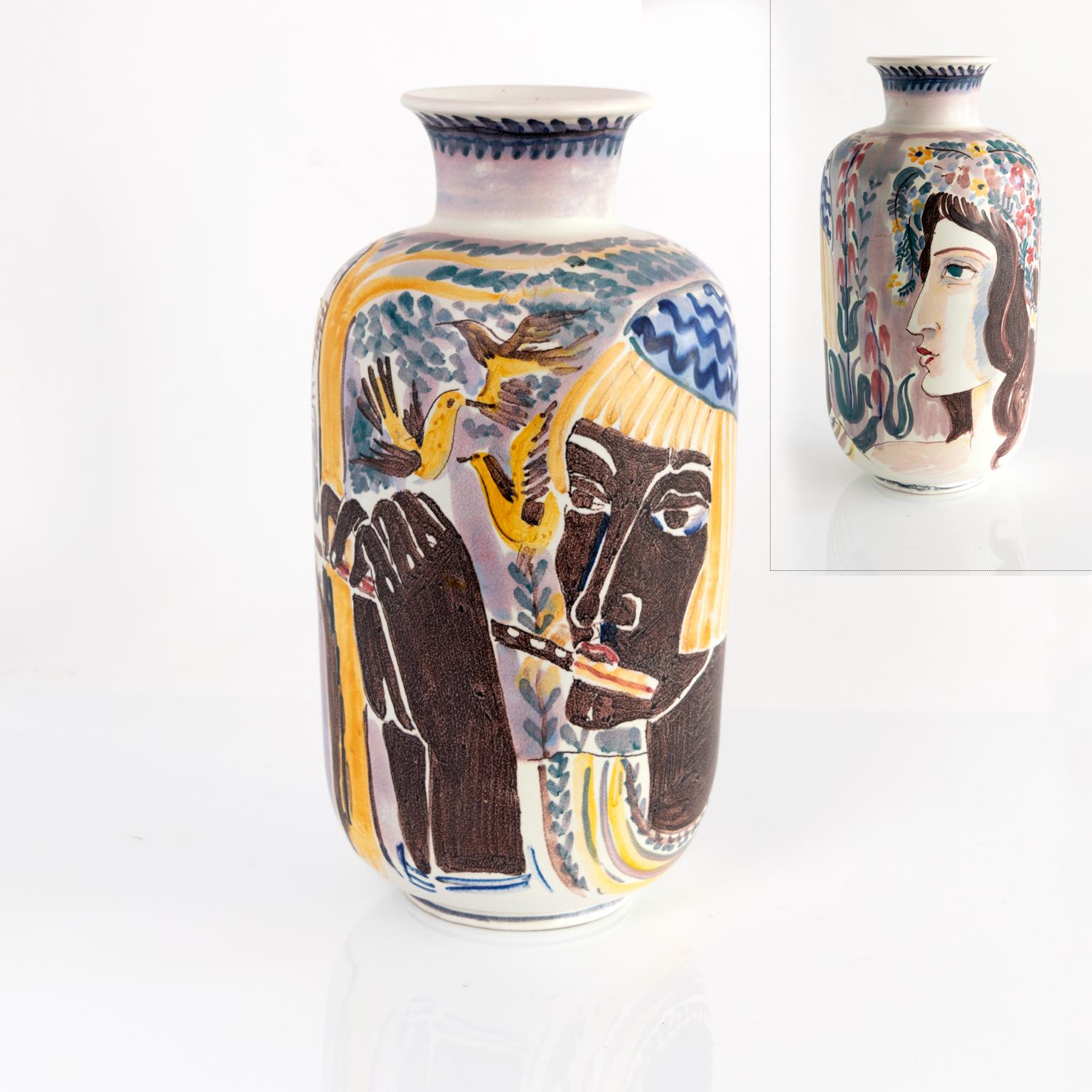 Large Hand Decorated Vase by Carl-Harry Stalhane W/Women Rorstrand Sweden 1944 In Good Condition In New York, NY