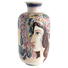 A large hand decorated vase by Carl-Harry Stalhane w/women Rorstrand Sweden 1944