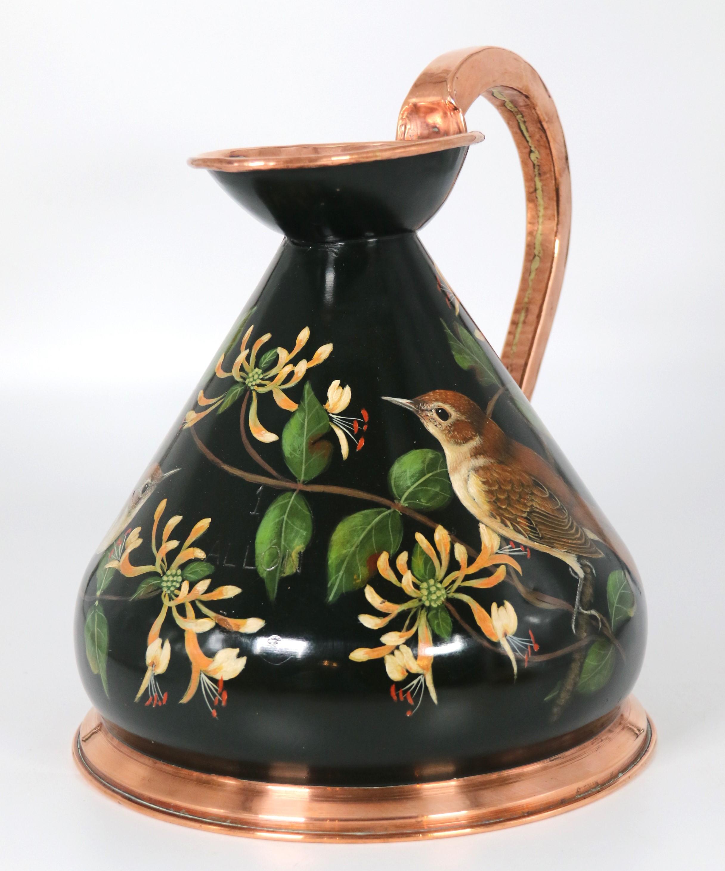 Folk Art A large hand painted copper cider or ale jug, signed J Hill circa 1930 For Sale