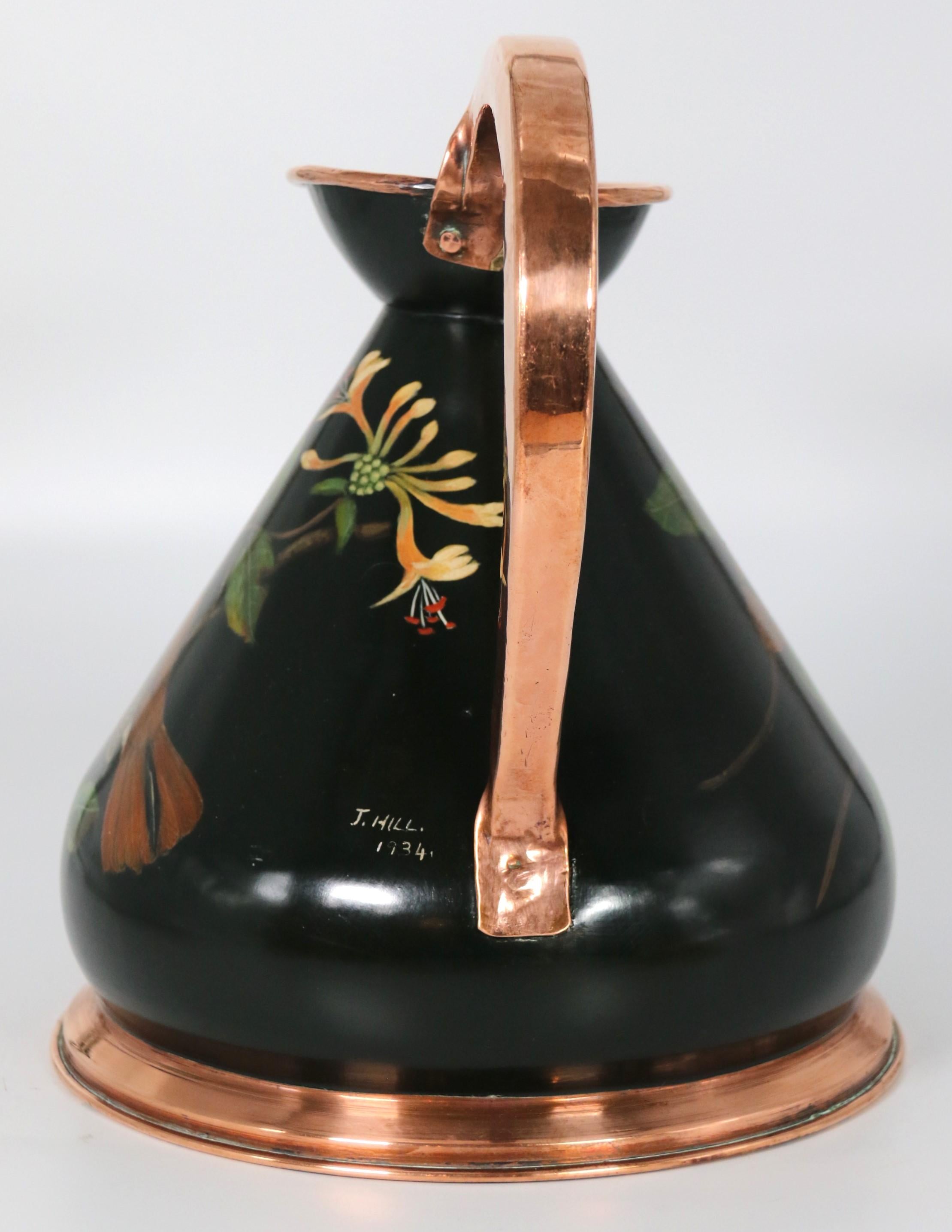 20th Century A large hand painted copper cider or ale jug, signed J Hill circa 1930 For Sale