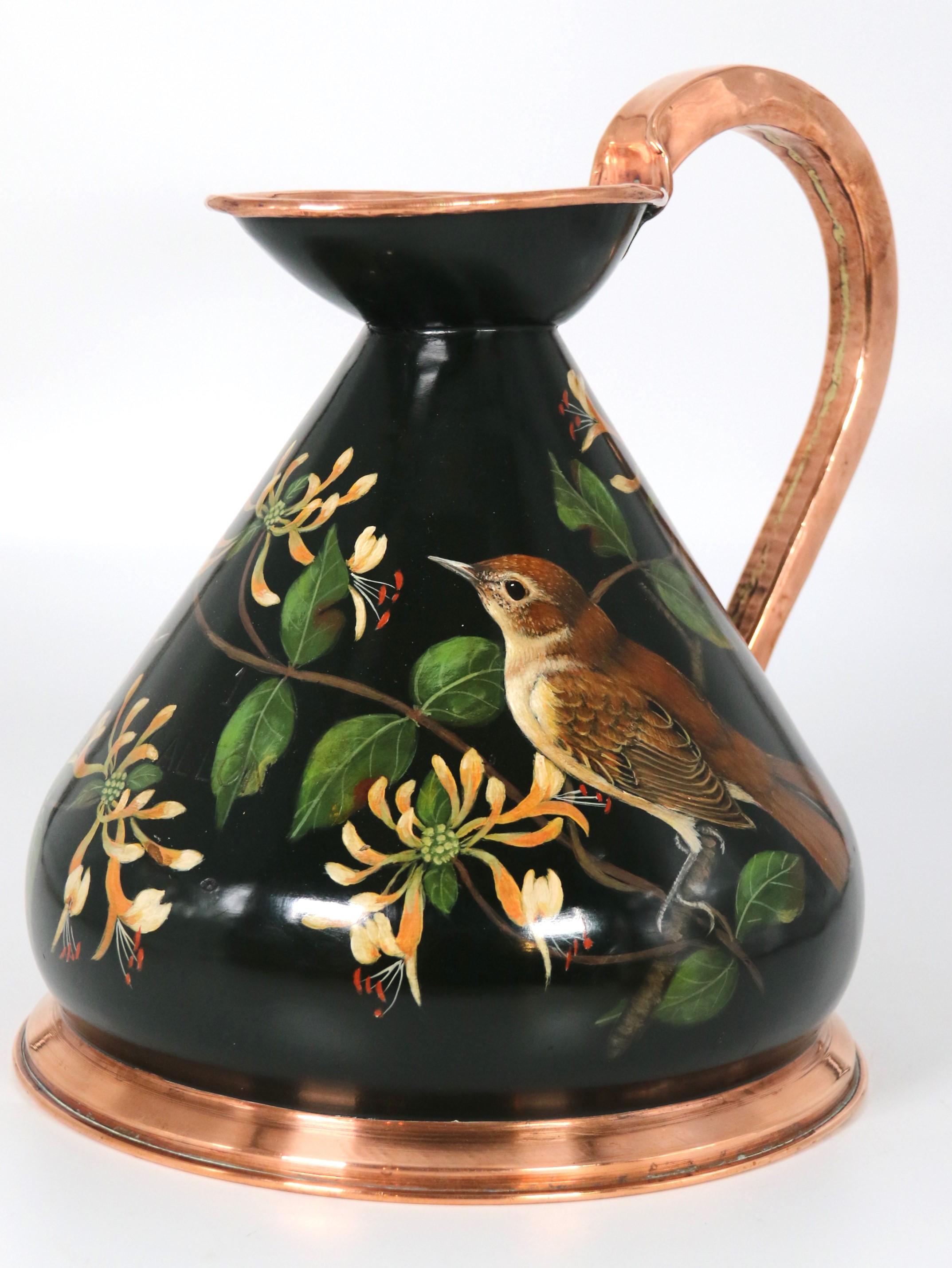 A large hand painted copper cider or ale jug, signed J Hill circa 1930 For Sale 1