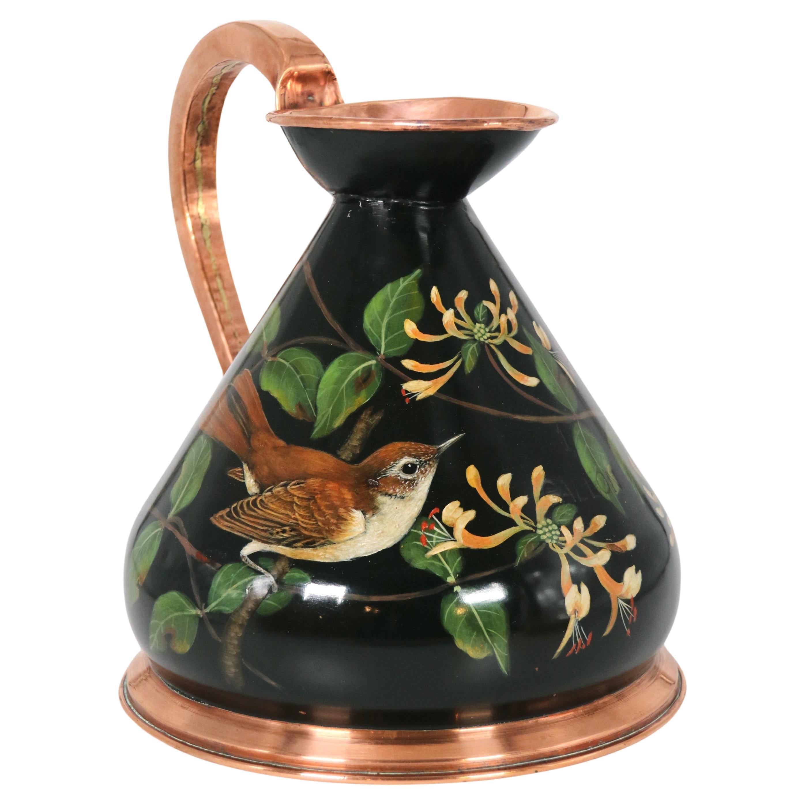 A large hand painted copper cider or ale jug, signed J Hill circa 1930 For Sale