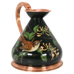 A large hand painted copper cider or ale jug, signed J Hill circa 1930