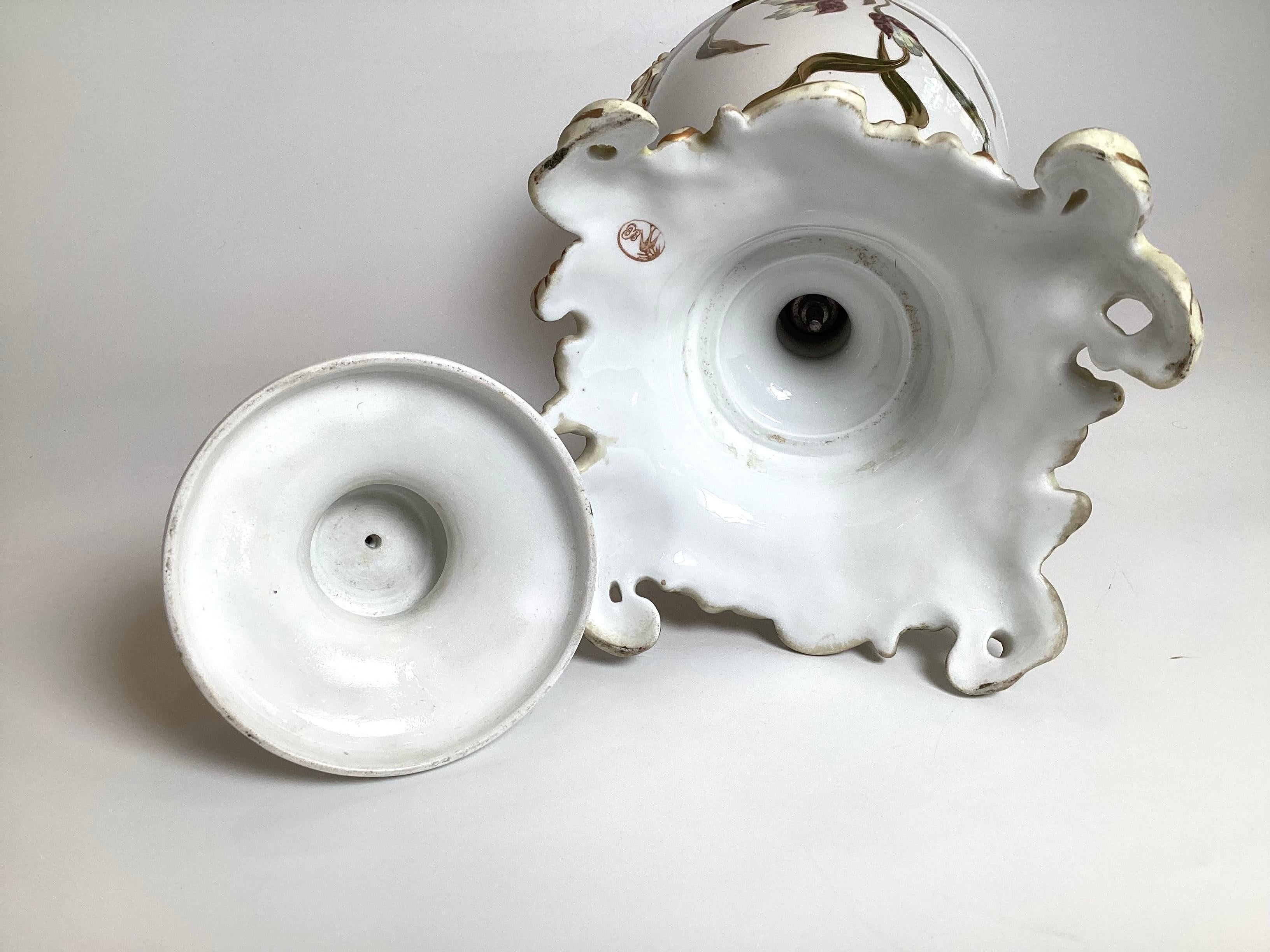 A Large Hand Painted Dresden Porcelain Covered Urn For Sale 4