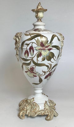 A Large Hand Painted Dresden Porcelain Covered Urn