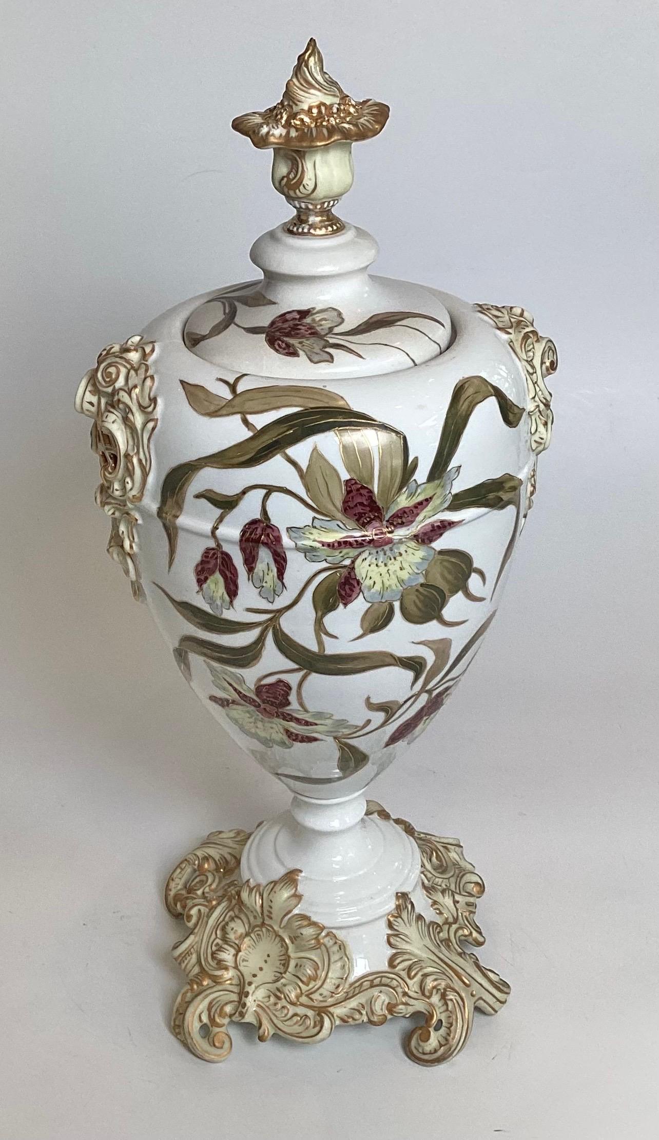 German A Large Hand Painted Dresden Porcelain Covered Urn For Sale