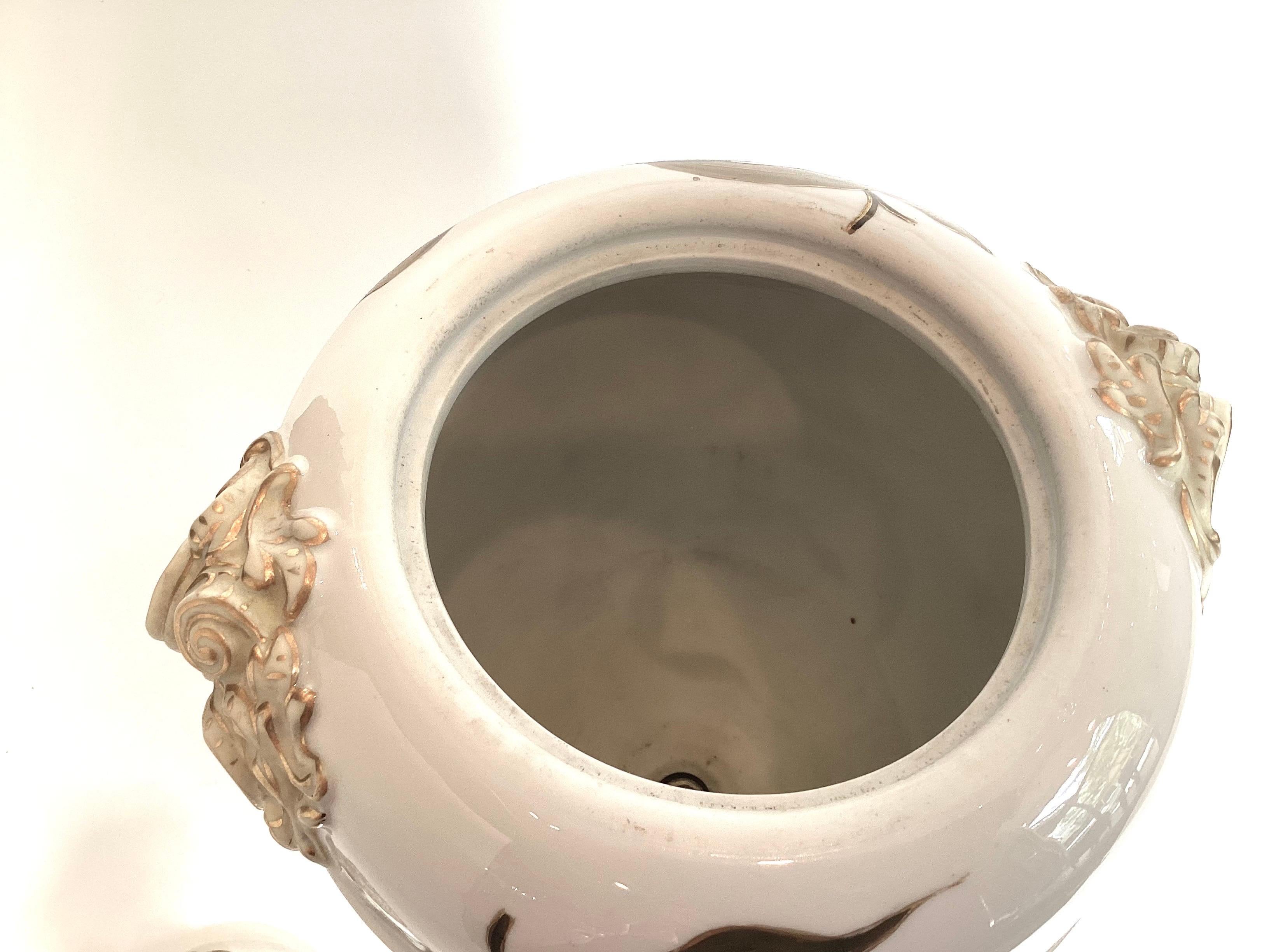A Large Hand Painted Dresden Porcelain Covered Urn For Sale 1