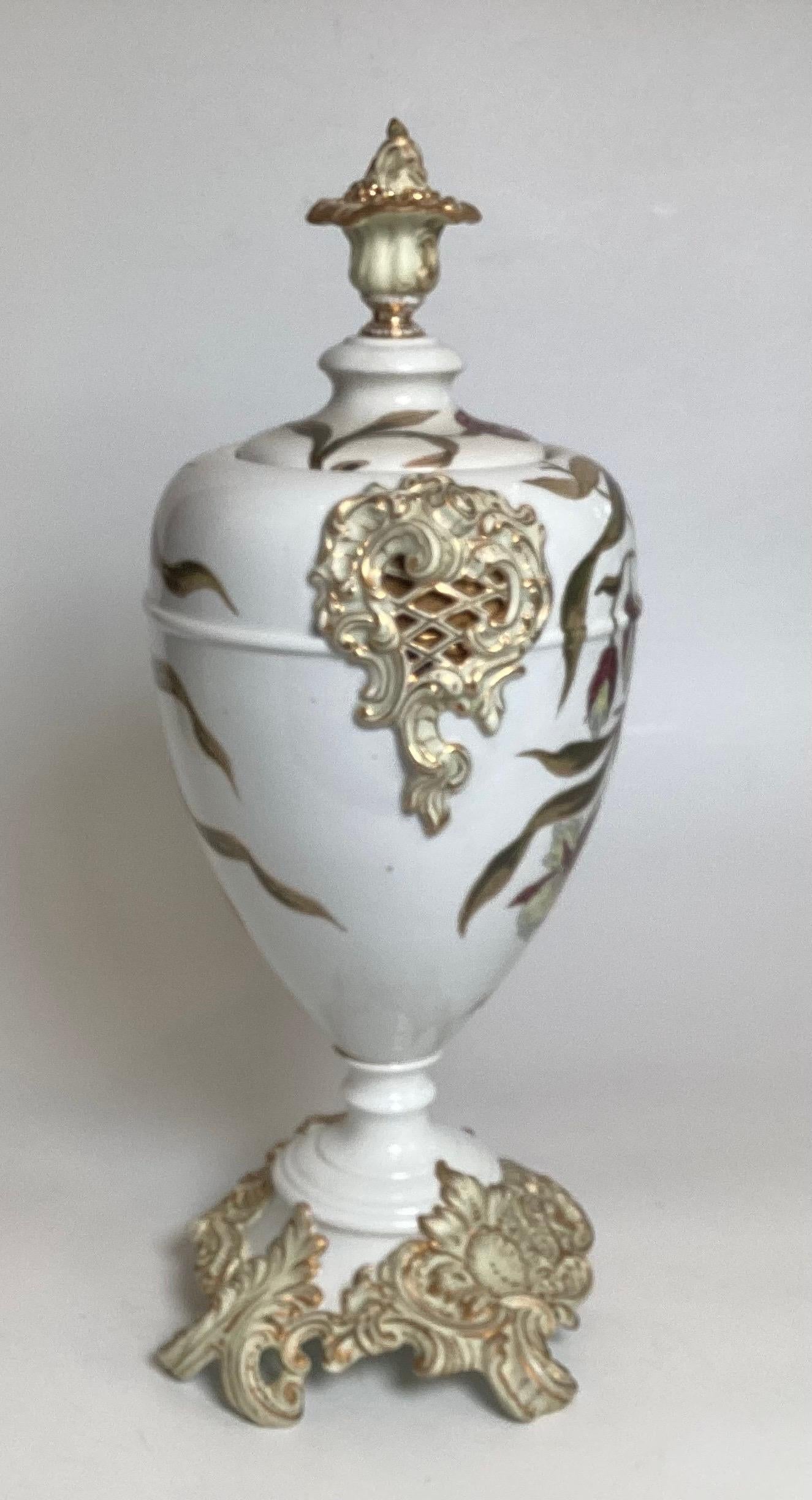 A Large Hand Painted Dresden Porcelain Covered Urn For Sale 2