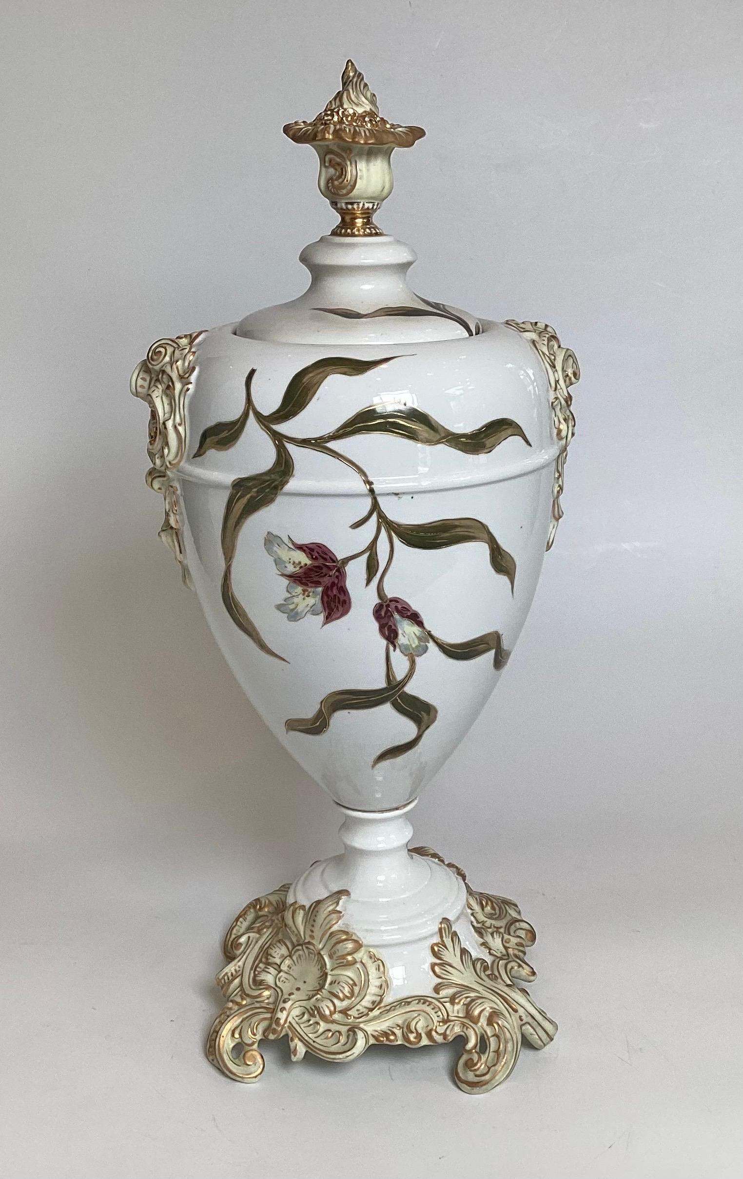 A Large Hand Painted Dresden Porcelain Covered Urn For Sale 3