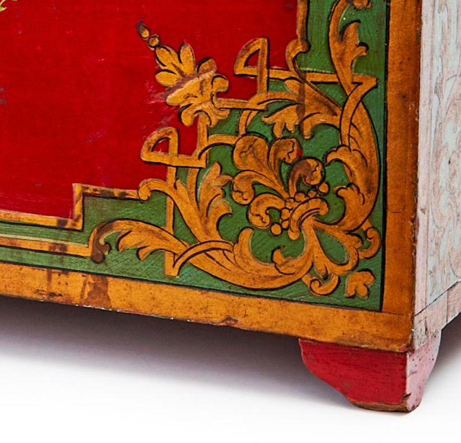 A Large Hand Painted Qajar Lacquer Cashier Box, 19th Century  For Sale 1