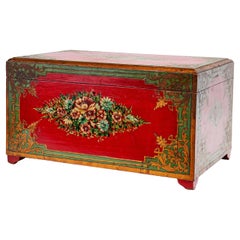 A Large Hand Painted Qajar Lacquer Cashier Box, 19th Century 