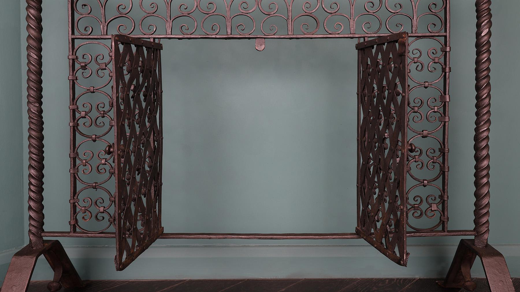 Forged A Large Hand-Wrought Fire Screen