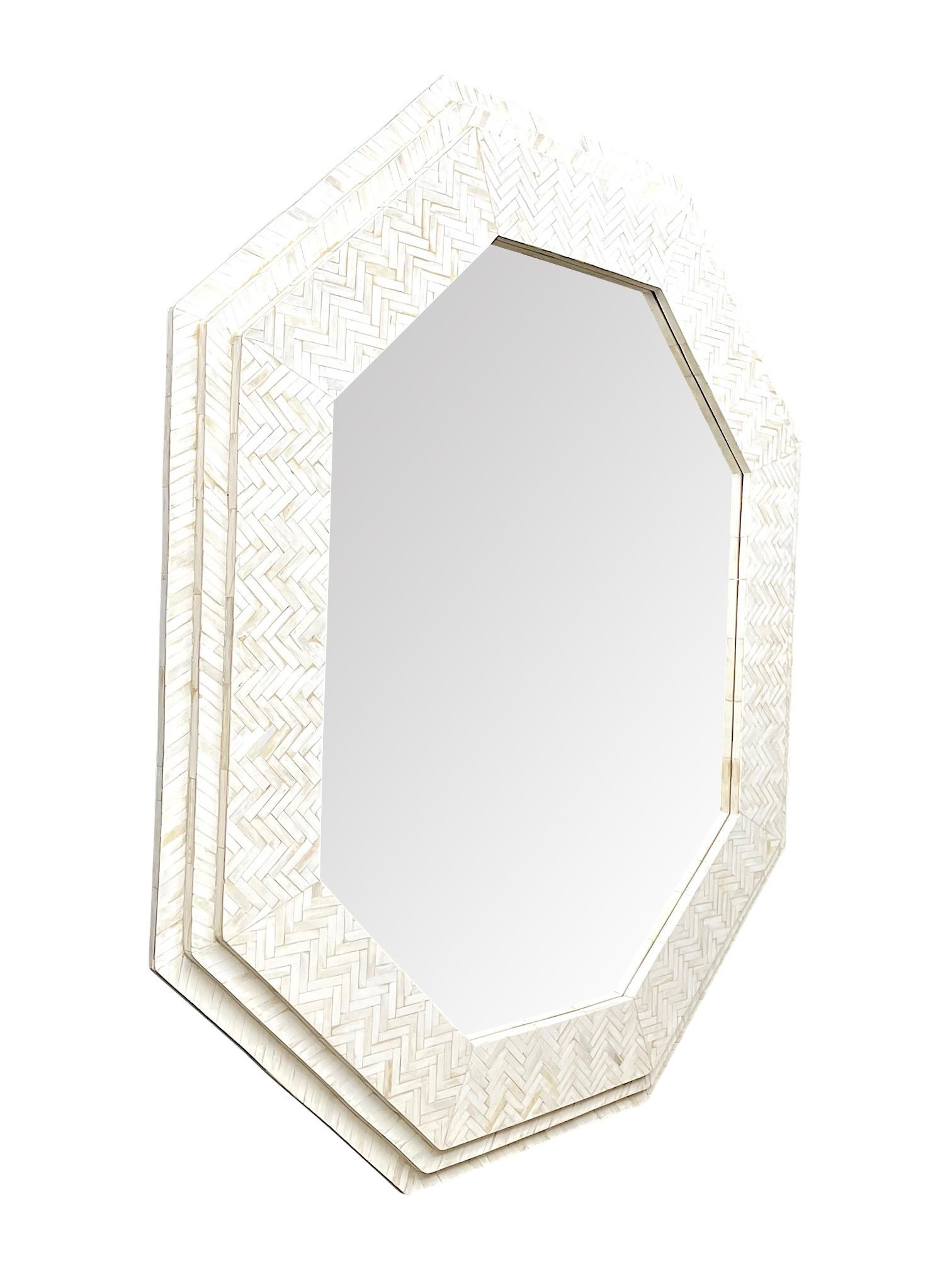 Large Handmade Inlaid Bone Octagonal Mirror in the Style of Enrique Garcel For Sale 4