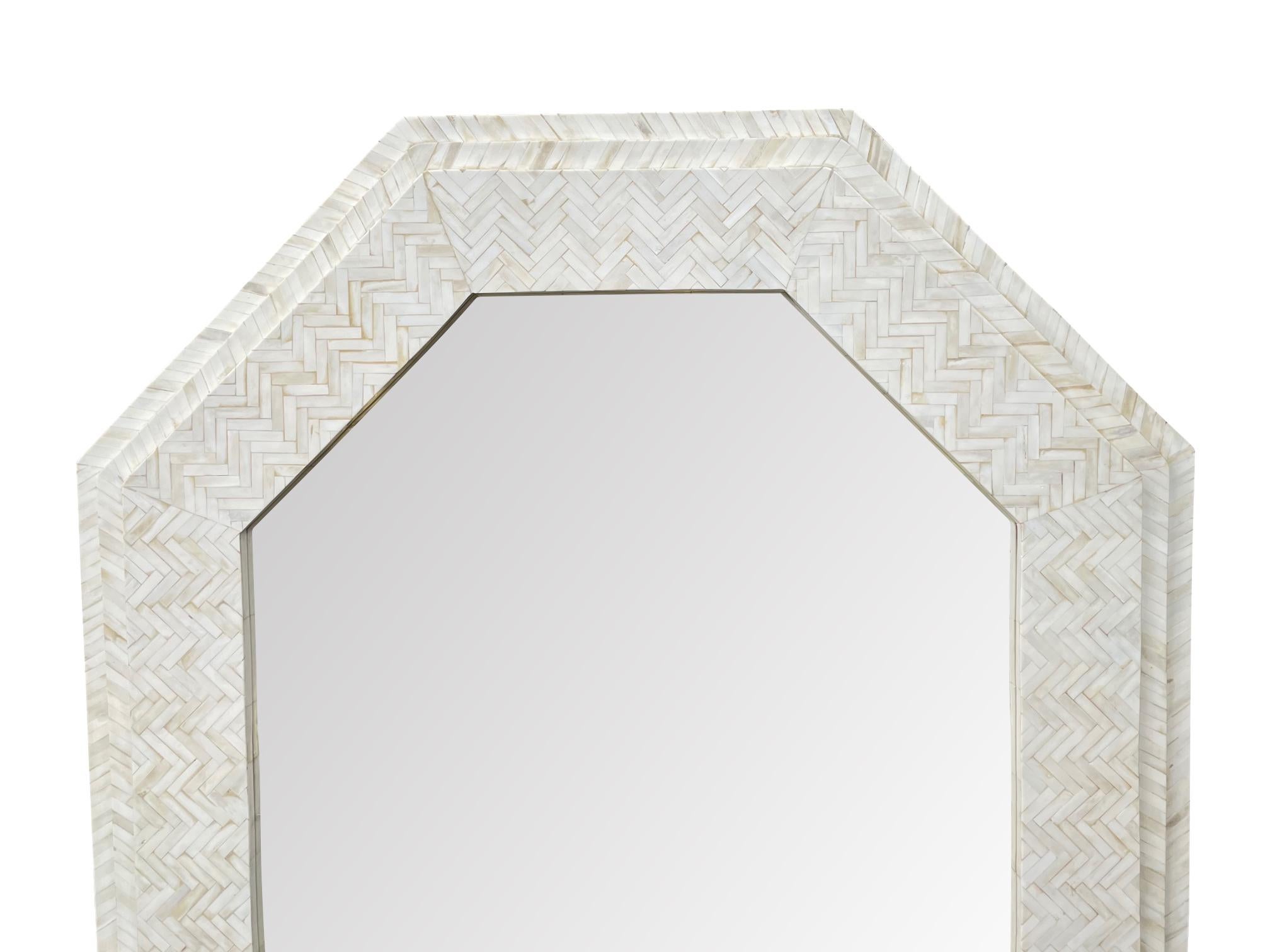 Large Handmade Inlaid Bone Octagonal Mirror in the Style of Enrique Garcel For Sale 5