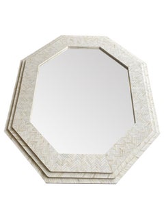 Grand miroir octogonal en os incrusté, fait à la main, dans le style d' Enrique Garcel