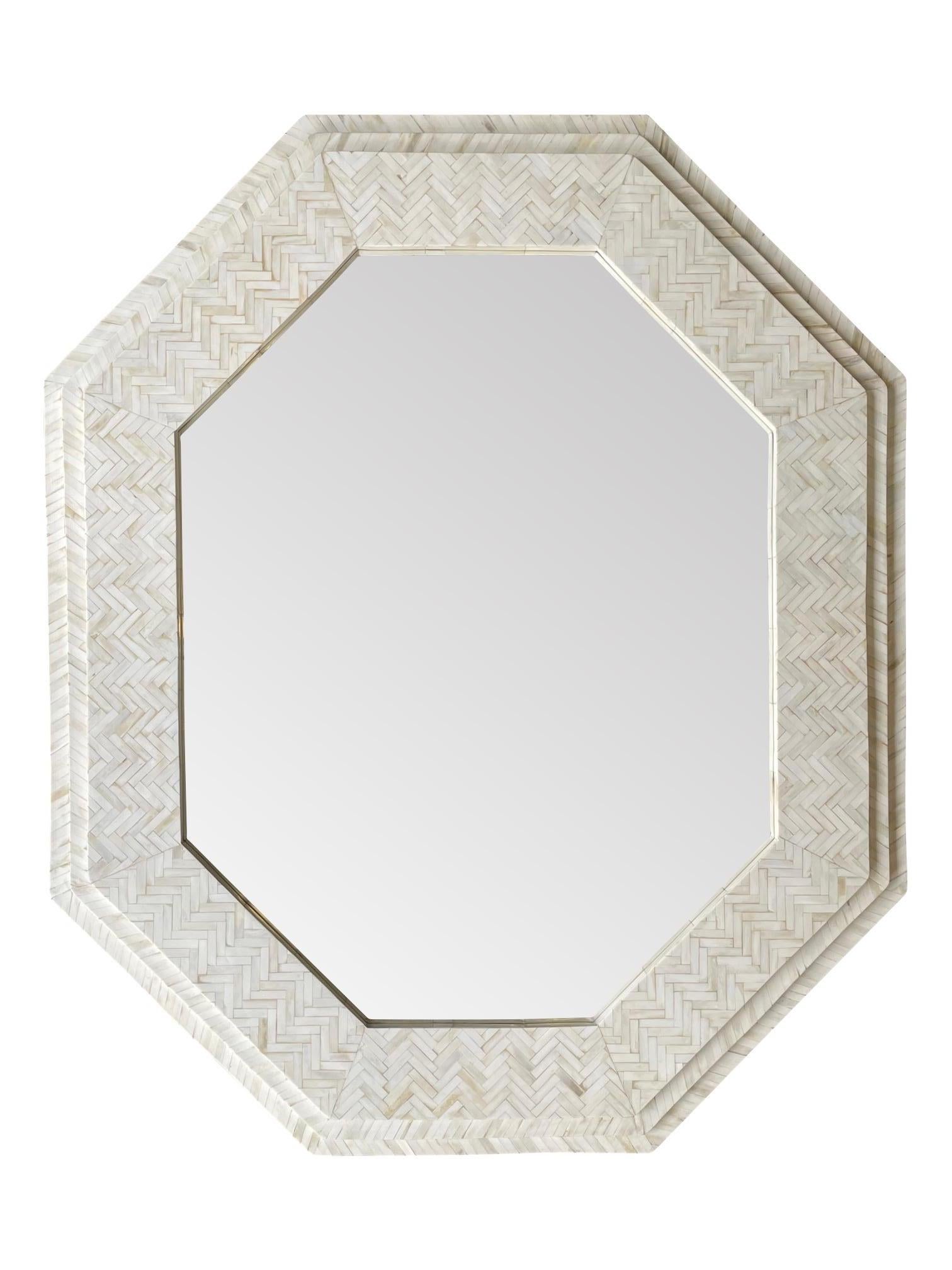 Large Handmade Inlaid Bone Octagonal Mirror in the Style of Enrique Garcel For Sale 1