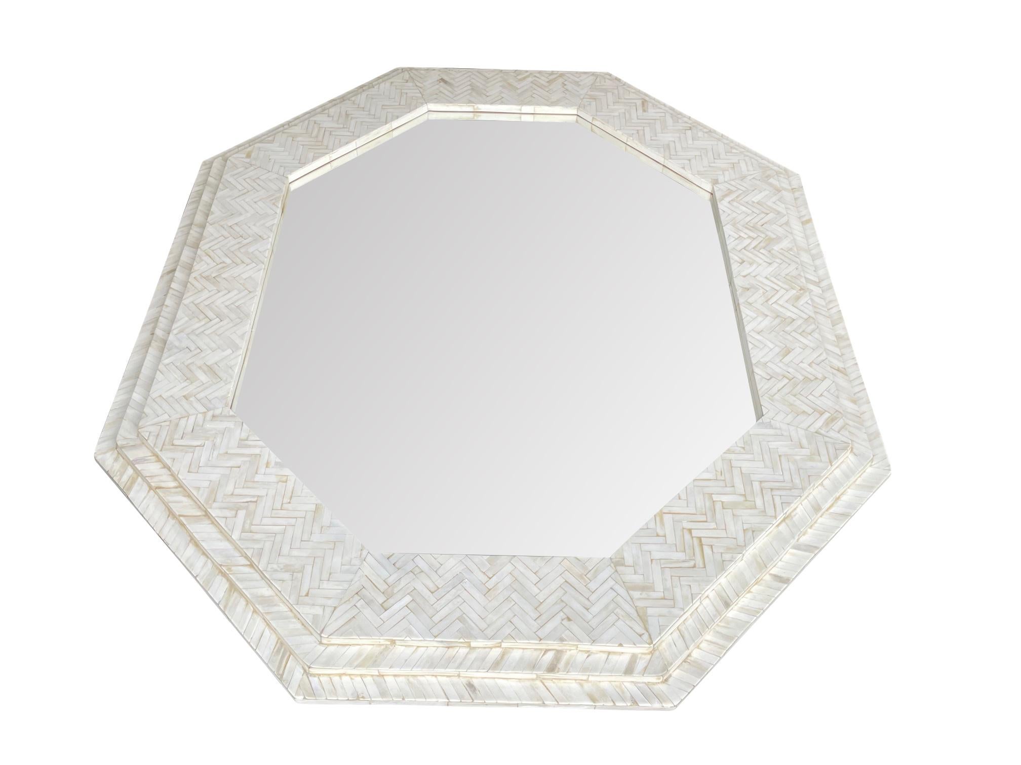 Large Handmade Inlaid Bone Octagonal Mirror in the Style of Enrique Garcel For Sale 1