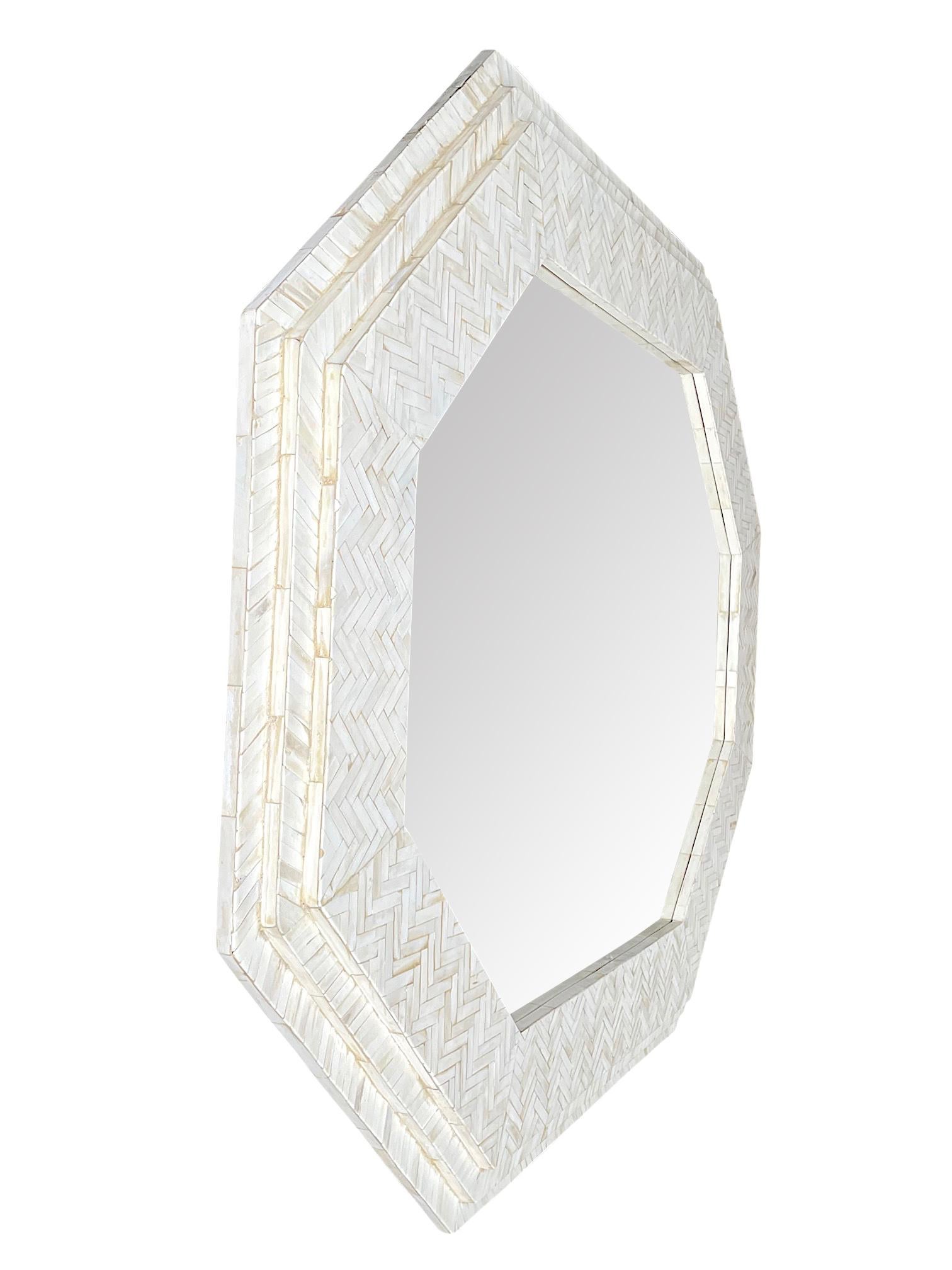 Large Handmade Inlaid Bone Octagonal Mirror in the Style of Enrique Garcel For Sale 2