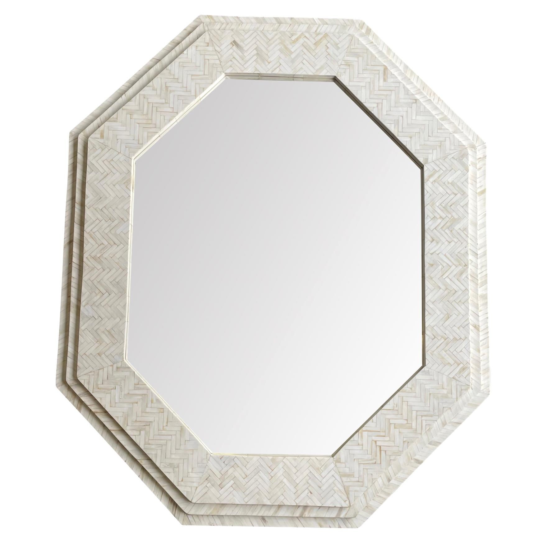 Large Handmade Inlaid Bone Octagonal Mirror in the Style of Enrique Garcel For Sale