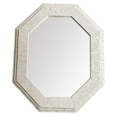 Large Handmade Inlaid Bone Octagonal Mirror in the Style of Enrique Garcel