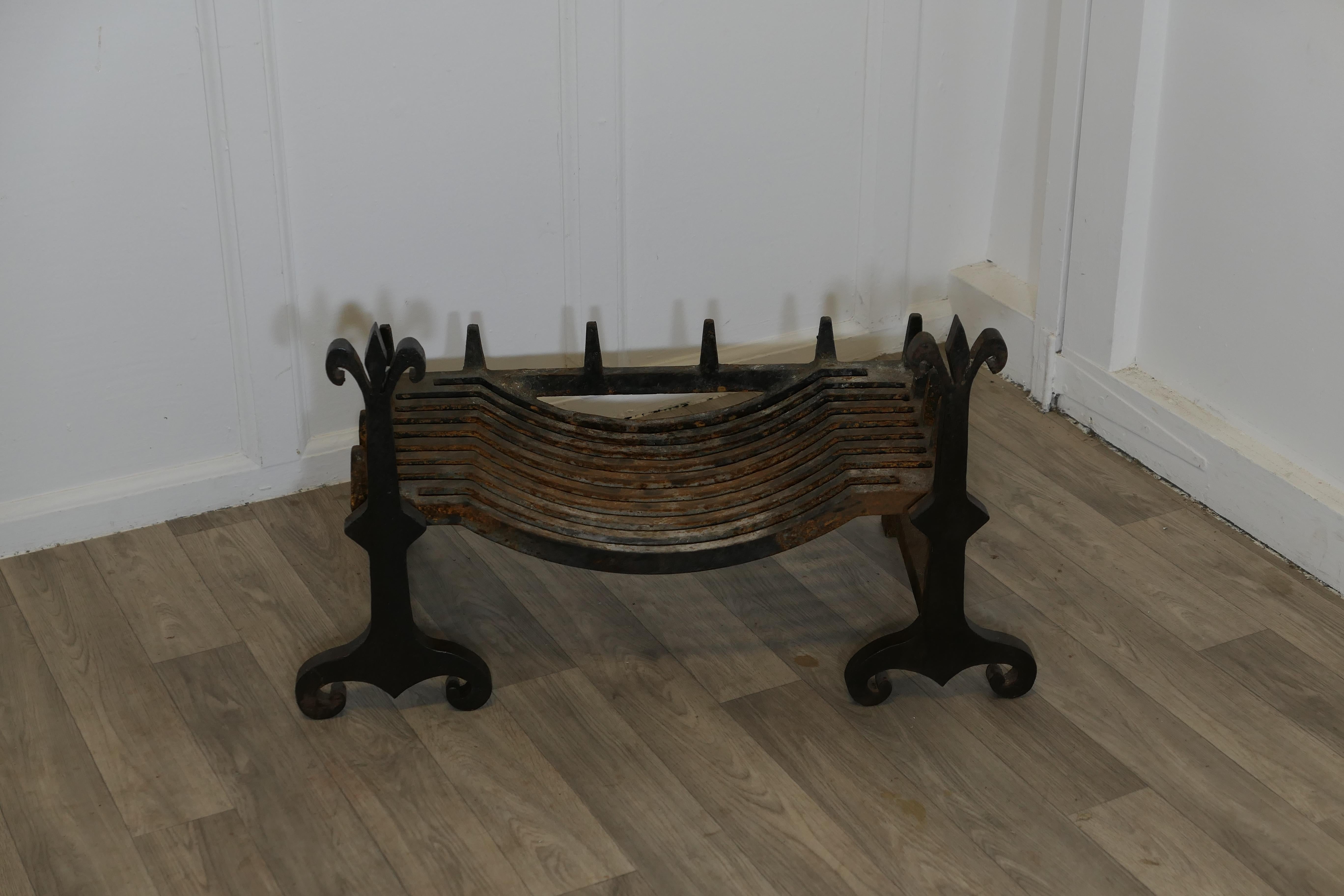 French Provincial A Large, Heavy Pair of Late 19th Century Iron Andirons Complete with Grate For Sale