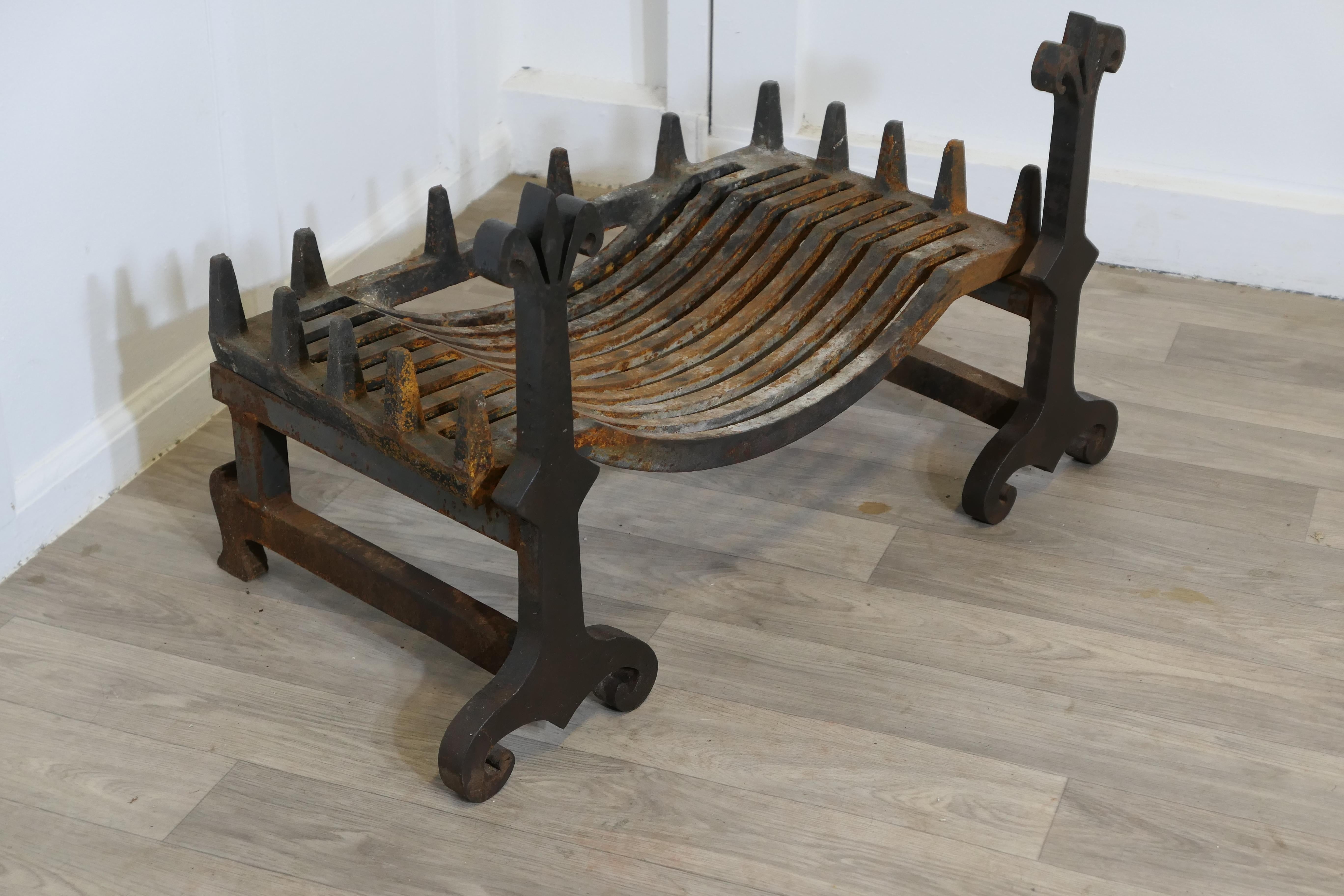 A Large, Heavy Pair of Late 19th Century Iron Andirons Complete with Grate For Sale 1