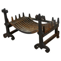 A Large, Heavy Pair of Late 19th Century Iron Andirons Complete with Grate