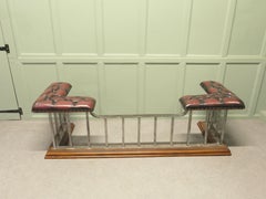 A Large Heavy Victorian Brass Club Fender Set on Wood