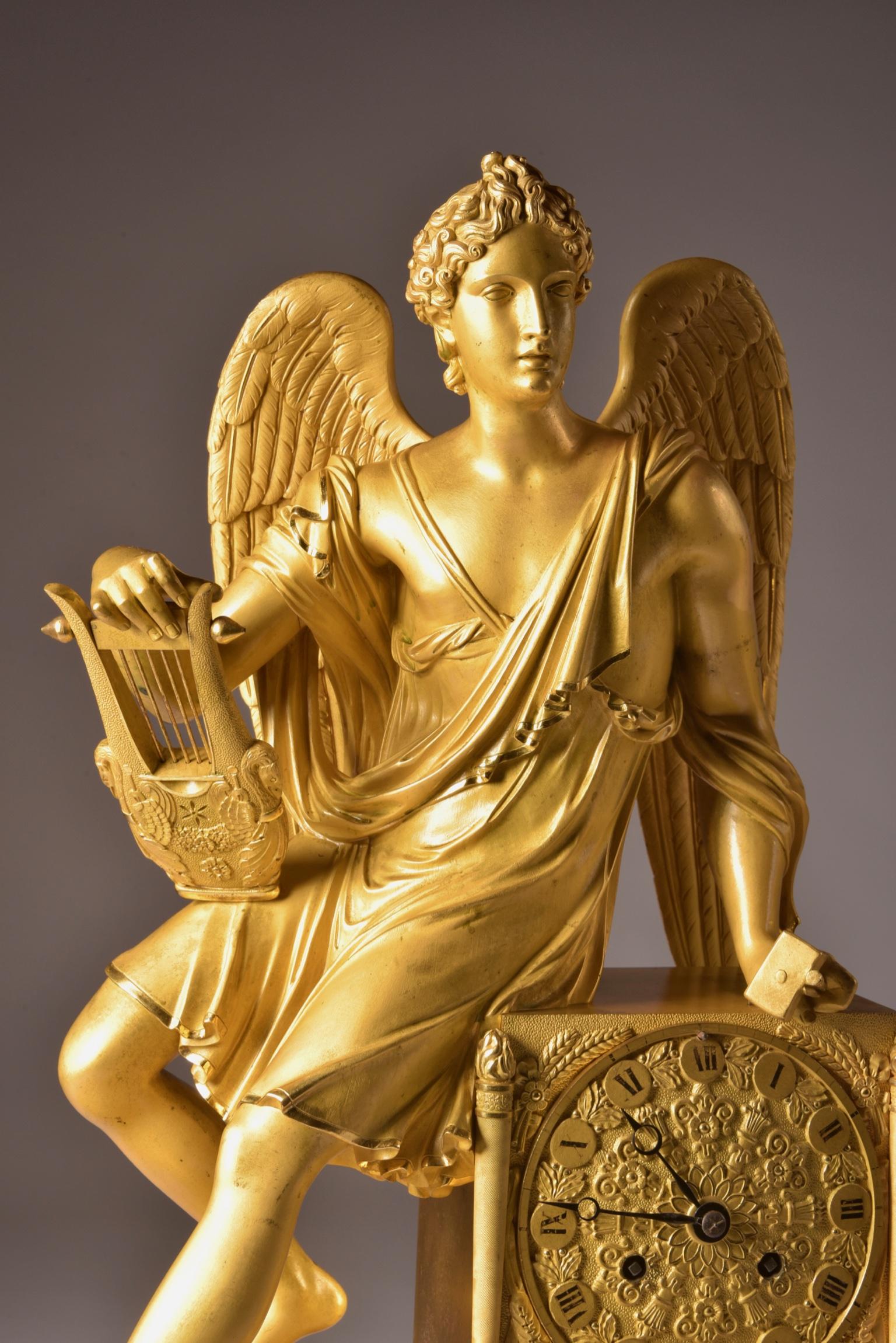 Large High Quality French Gilt Bronze Empire Pendulum with Apollo, circa 1830 8