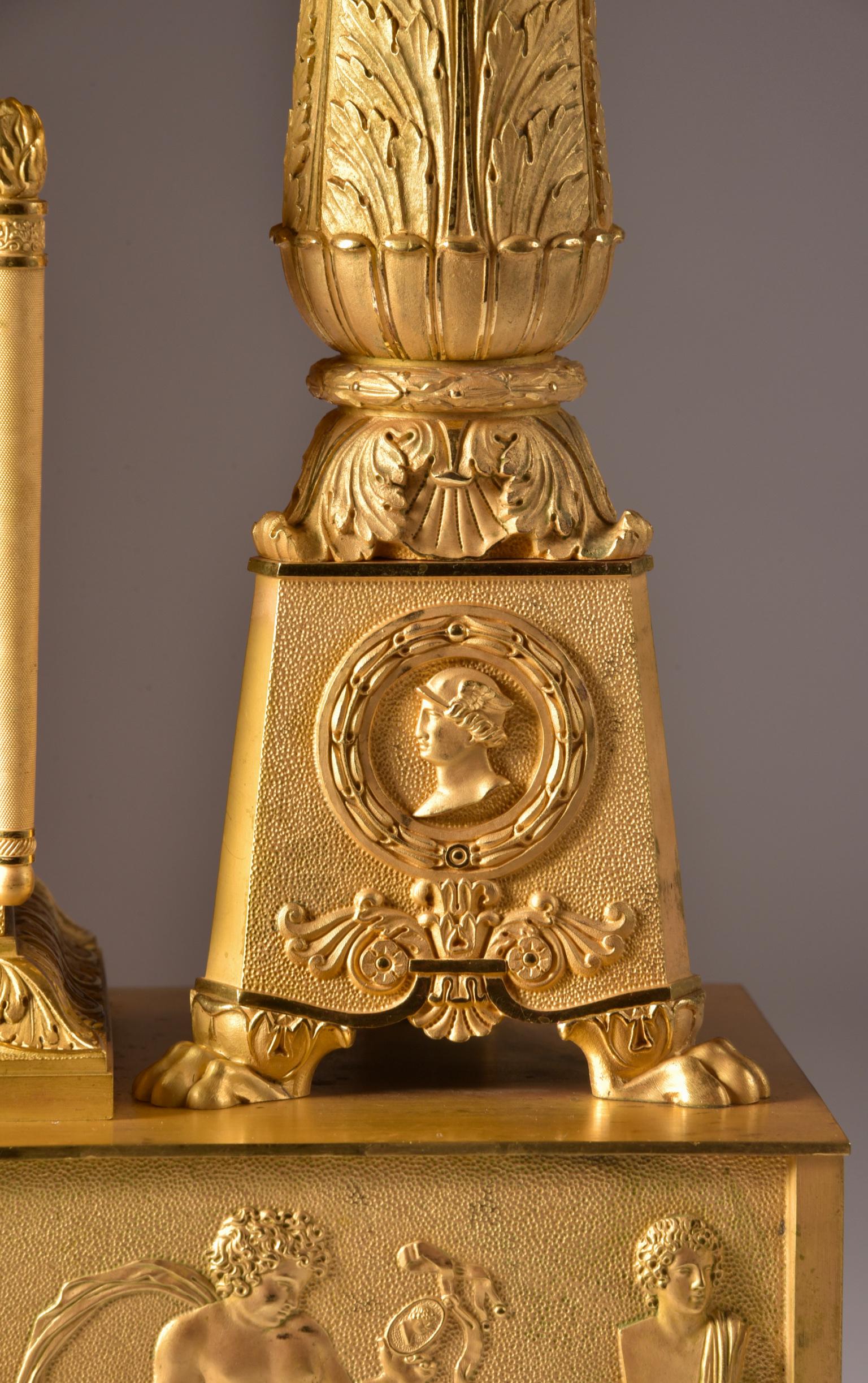 Large High Quality French Gilt Bronze Empire Pendulum with Apollo, circa 1830 3