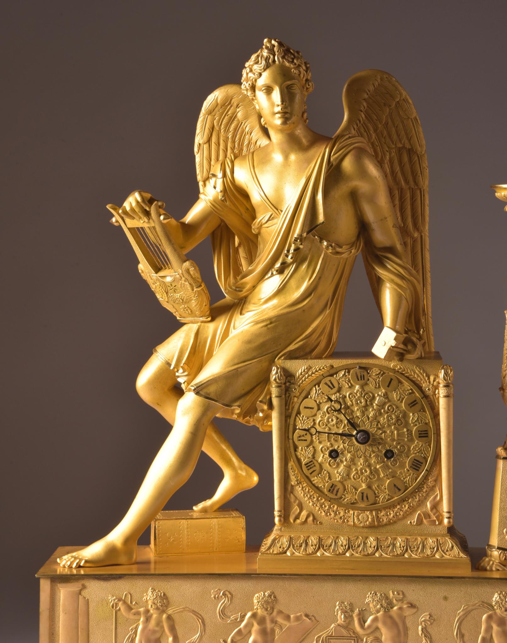 Large High Quality French Gilt Bronze Empire Pendulum with Apollo, circa 1830 4